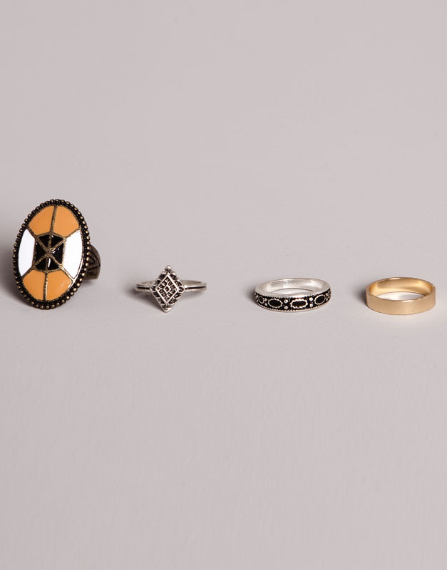 Pull&Bear - woman - jewellery - pack of 4 assorted rings - gold - 09995353-I2014