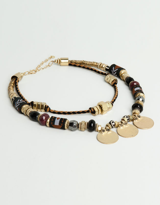 Pull&Bear - woman - jewellery - ethnic coin necklace - ochre - 09996319-I2014