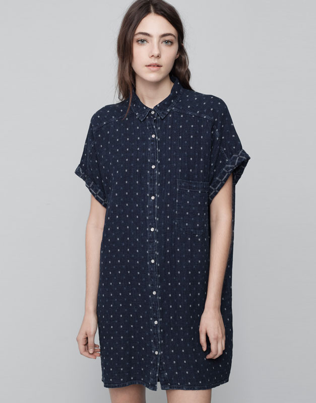 Pull&Bear - woman - new products - print shirt-style dress - blue - 09390300-V2015