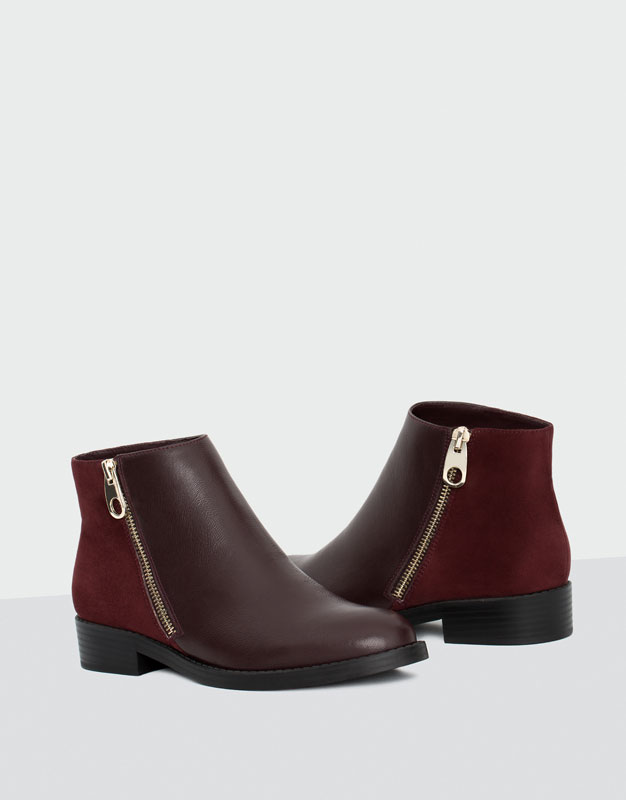 Oxblood leather and suede ankle boots pull and bear