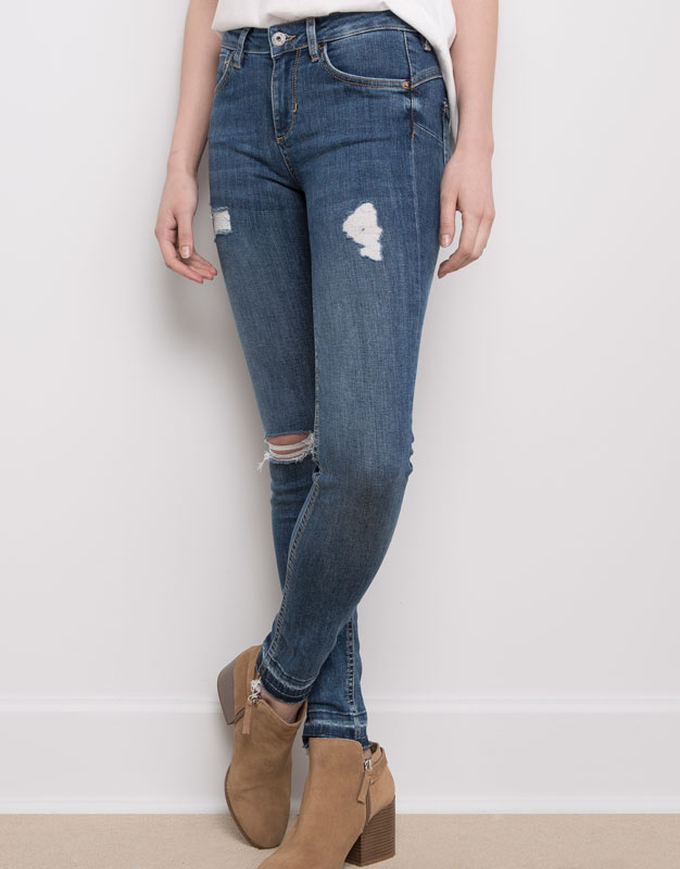 Pull&Bear - mujer - jeans - jeans push up rotos - azul - 05683315-V2016