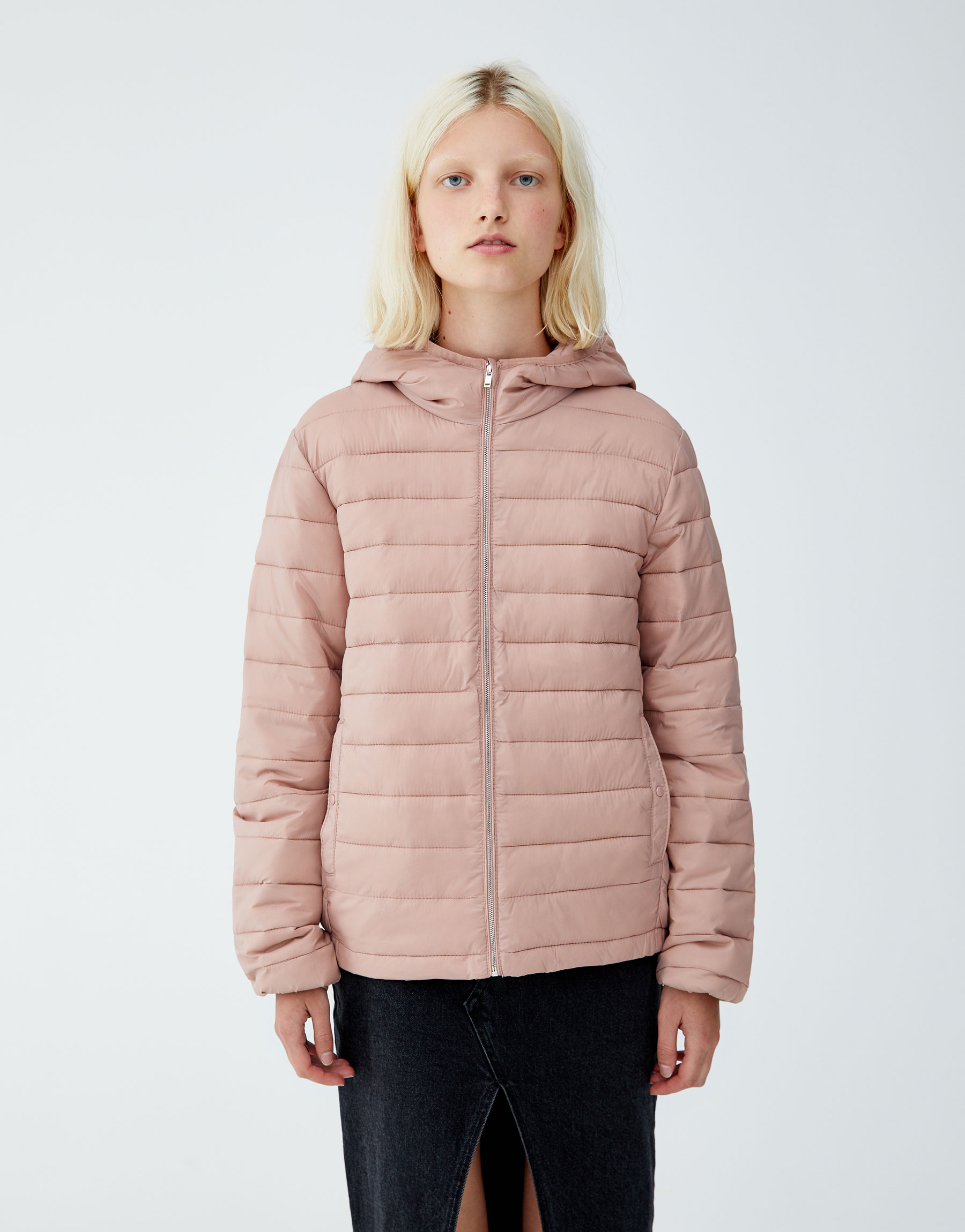 pull and bear quilted jacket with hood