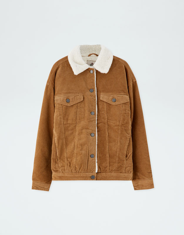 Pull & Bear Oversized corduroy jacket with faux shearling at Â£49.99 | love the brands