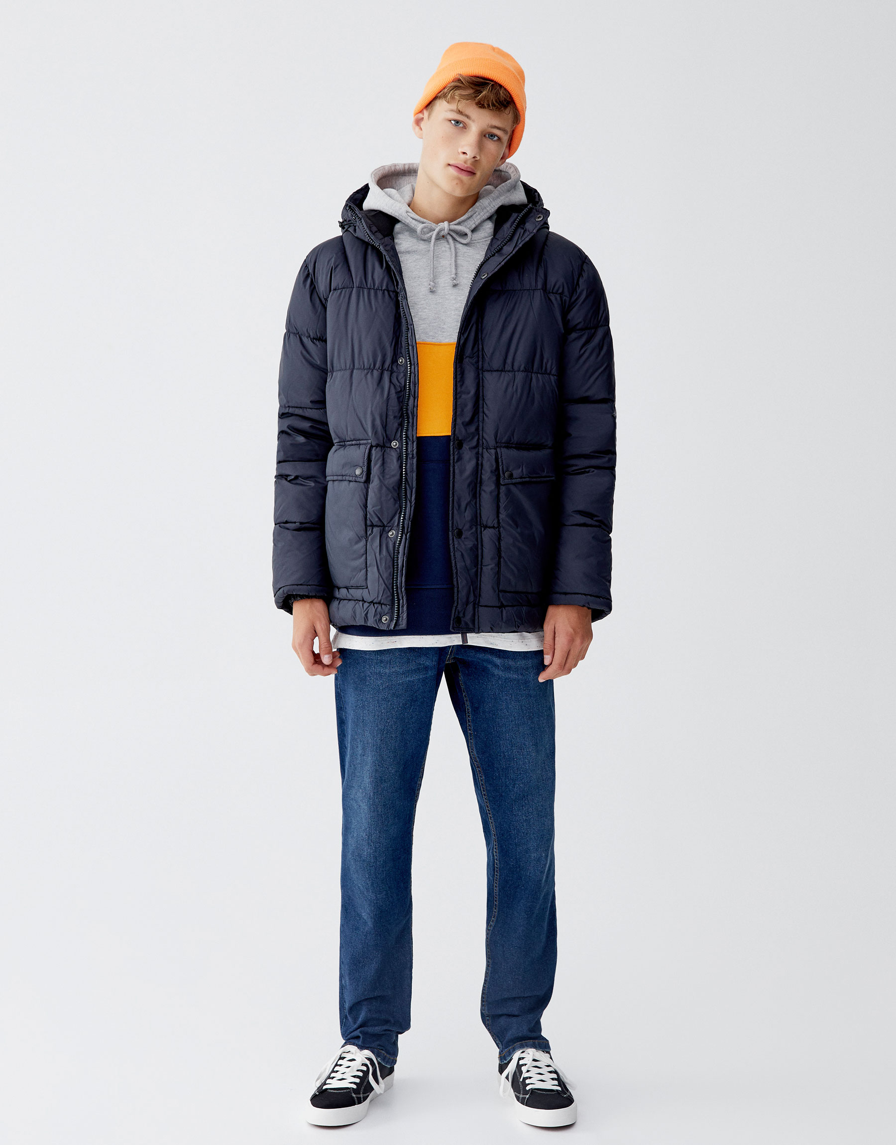 pull and bear hooded puffer jacket