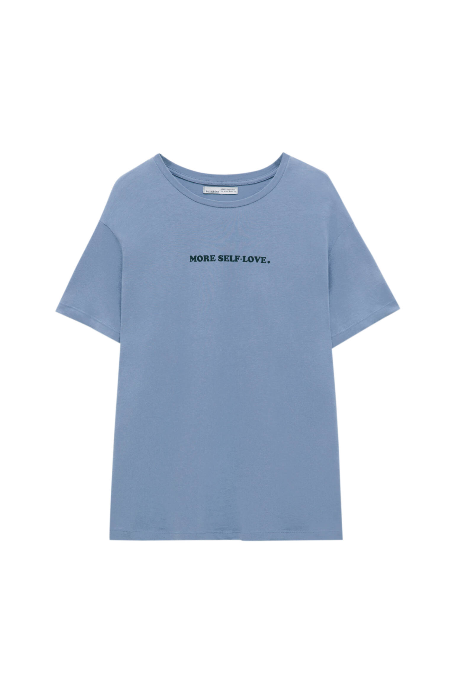 Pull&bear Femme T-shirt Basique 100 % Coton à Col Rond Et Manches Courtes Avec Inscription Sur La Poitrine. Bleu Gris L
