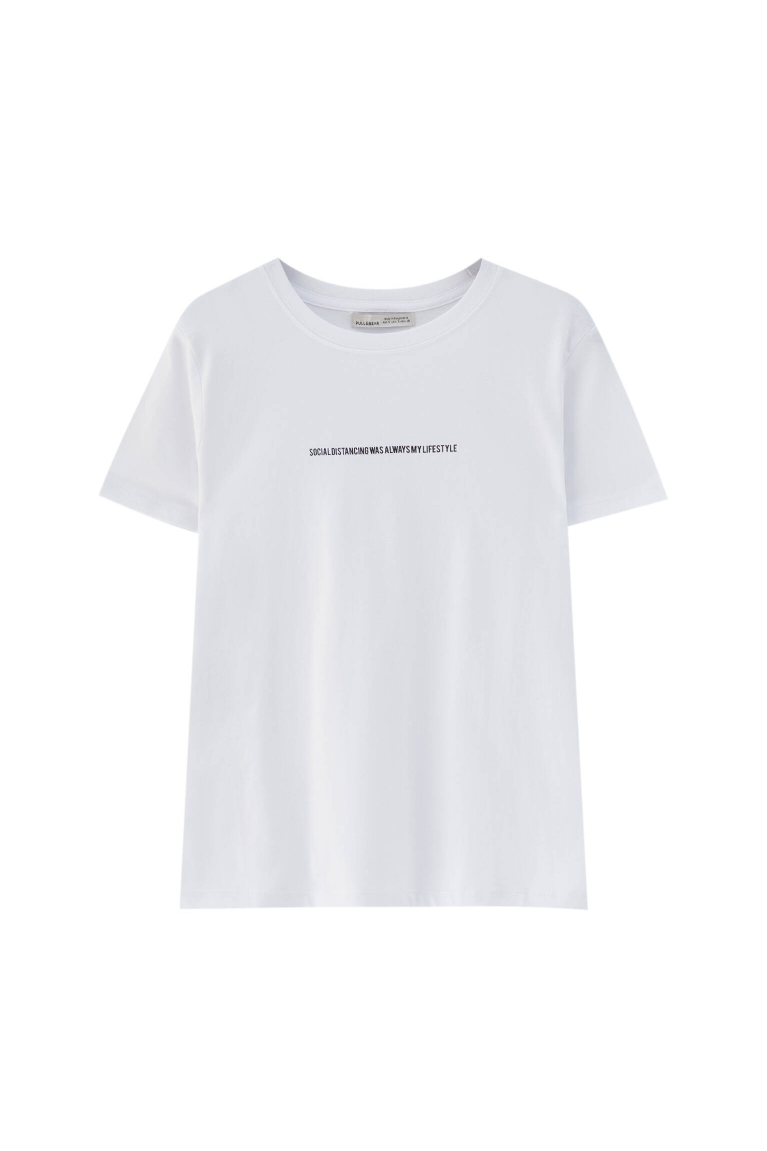Pull&bear Femme T-shirt 100 % Coton à Manches Courtes Et Col Rond Avec Inscription Contrastante Sur Le Devant. Blanc S