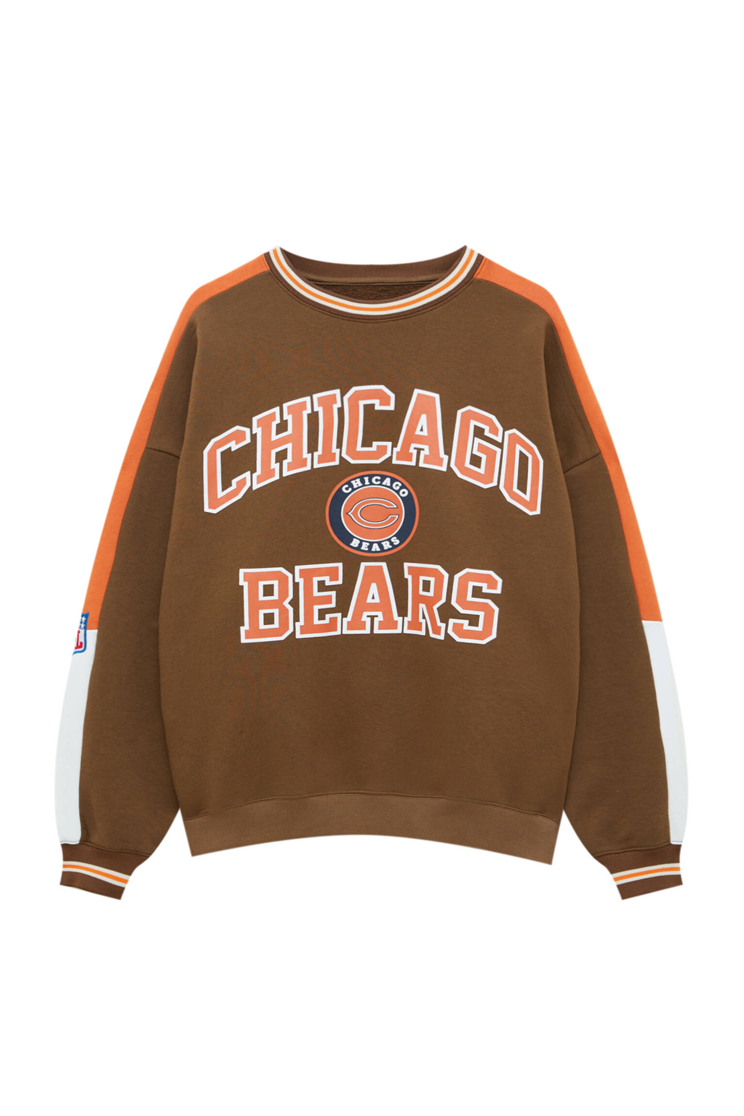 Pull&bear Femme Sweat Nfl De Léquipe Chicago Bears à Col Rond, Avec Imprimé Sur Le Devant Et Color Blocks Contrastants. Marron M
