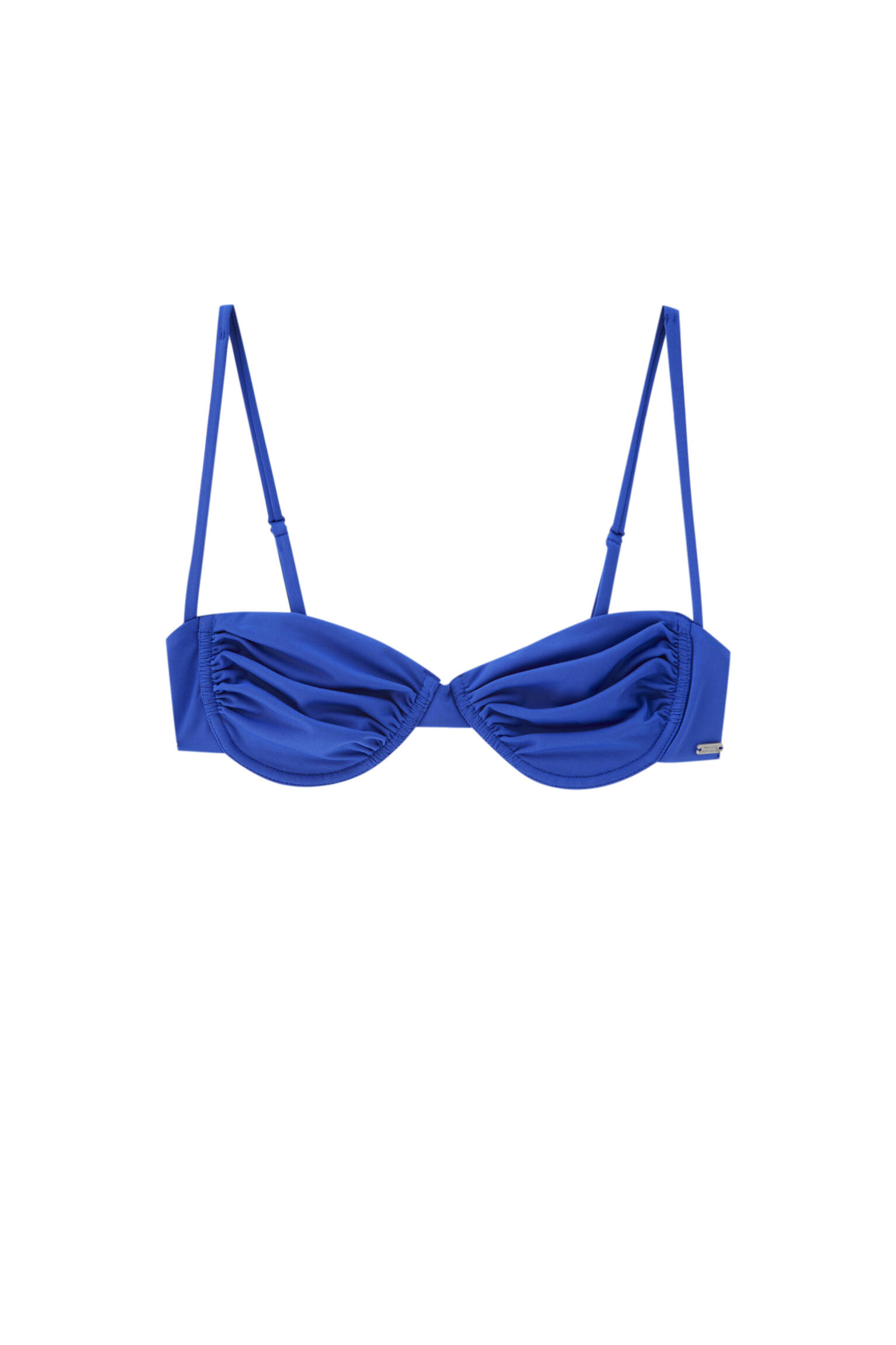 Pull&bear Femme Haut De Bikini Uni à Coques, Fronces Et Bretelles Fines. Bleu Profond Xs