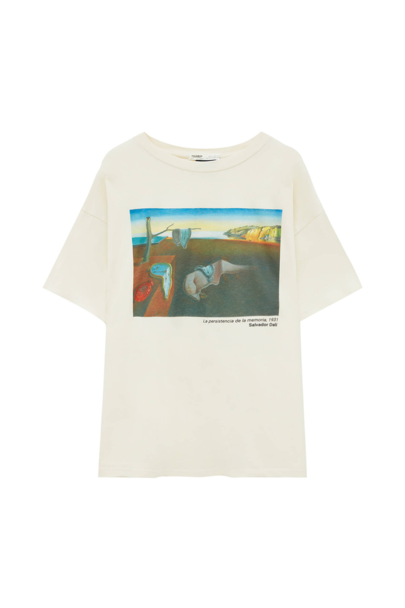 Pull&bear Femme T-shirt à Manches Courtes Et Col Rond Avec Tableau « la Persistance De La Mémoire » De Salvador Dalí. Glace M