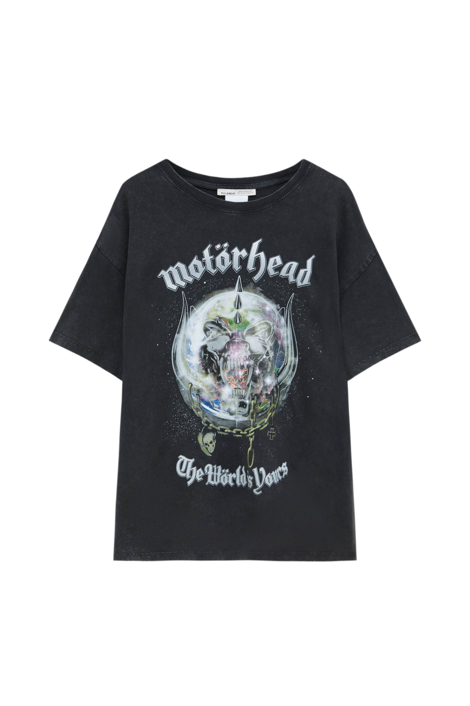 Pull&bear Femme T-shirt Licence Motörhead Noir 100 % Coton Avec Logo Contrastant, à Manches Courtes Et Col Rond. Noir DÉlavÉ S
