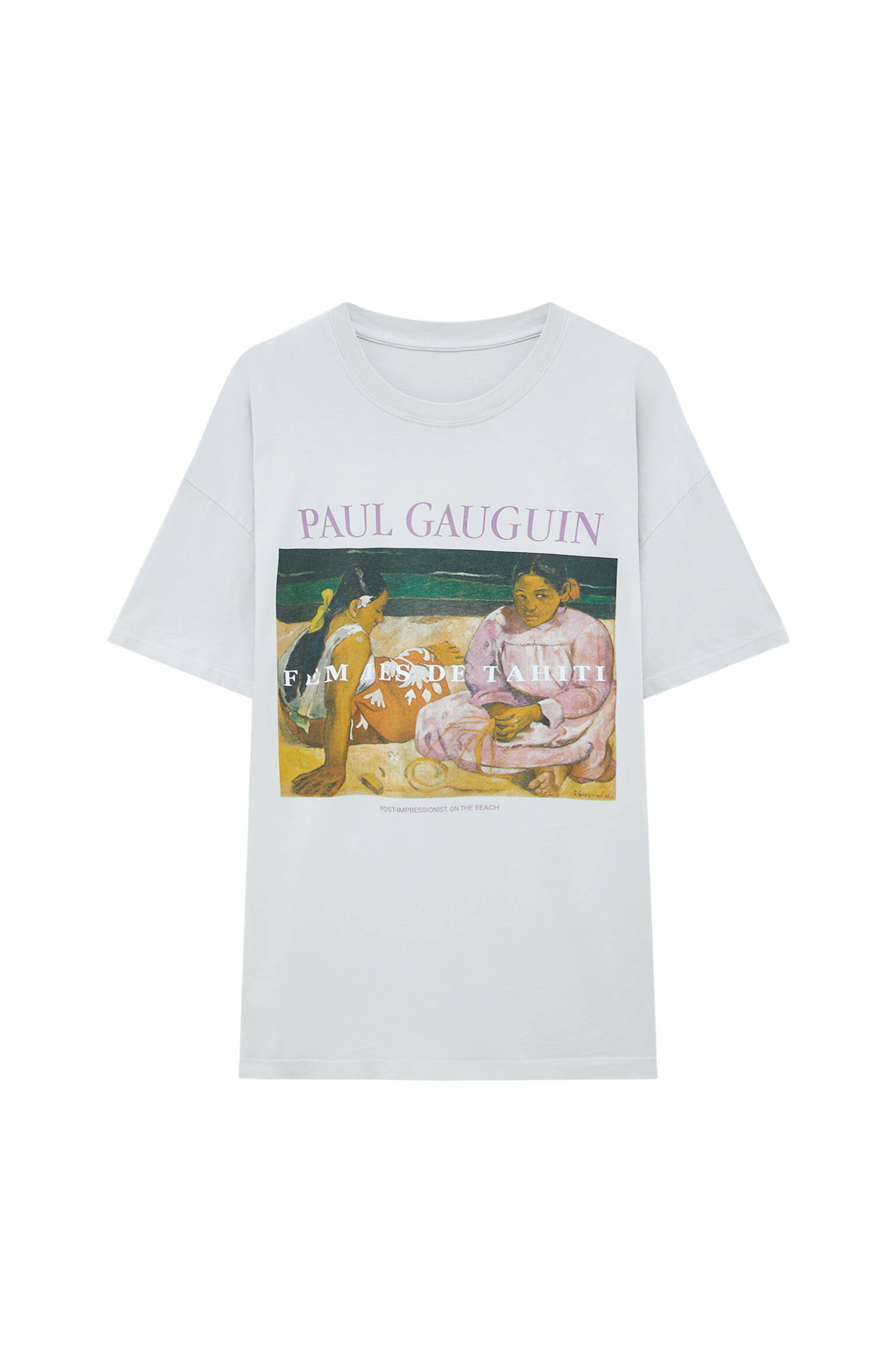 Pull&bear Femme T-shirt Gauguin à Col Rond Et Manches Courtes, Avec Imprimé De L'uvre « tahiti ». Bleu Gris Xs