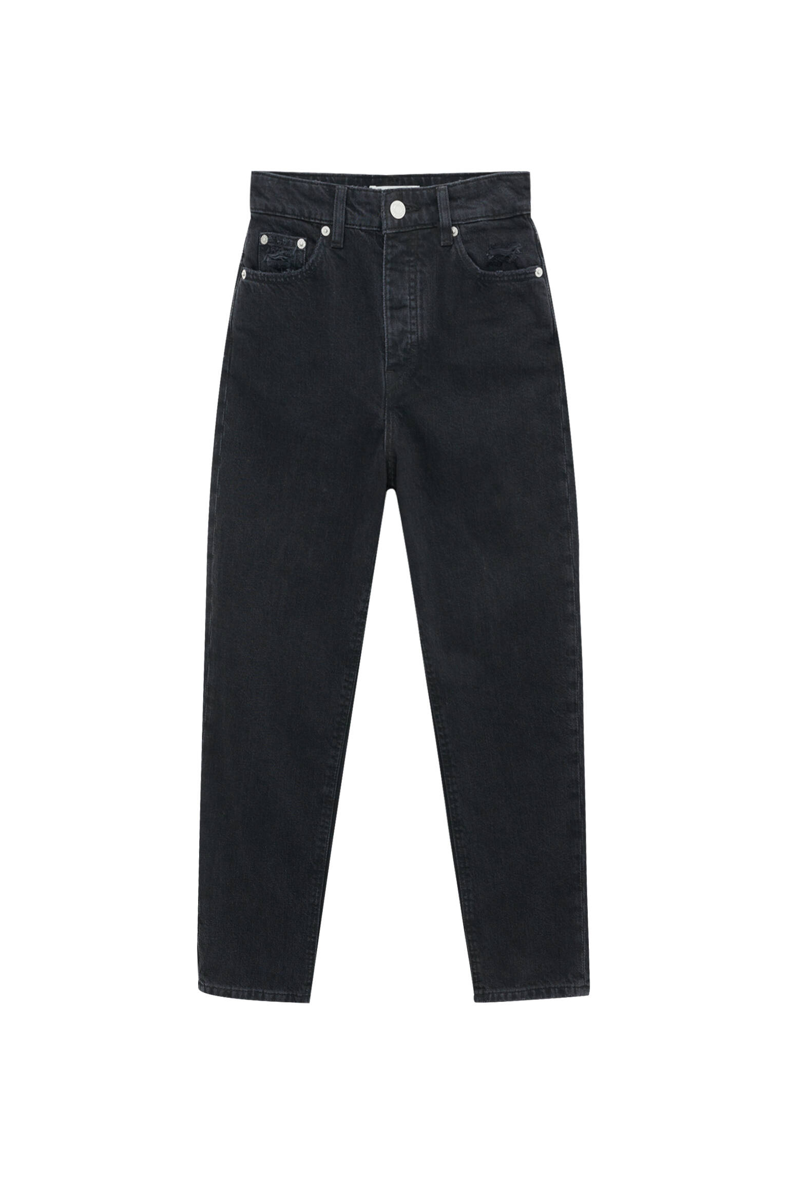 Pull&bear Femme Jeans Mom Fit Super Taille Haute De Couleur Noire, Avec Cinq Poches, Passant De Cein