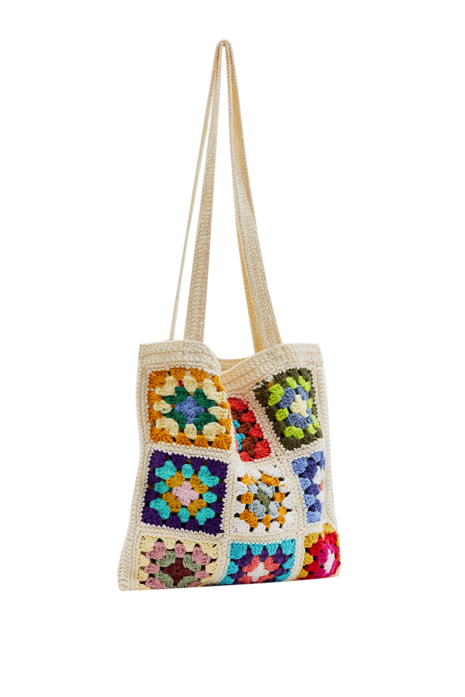 Pull&bear Femme Sac Patchwork En Crochet à Motif Floral De Différentes Couleurs. Écru M