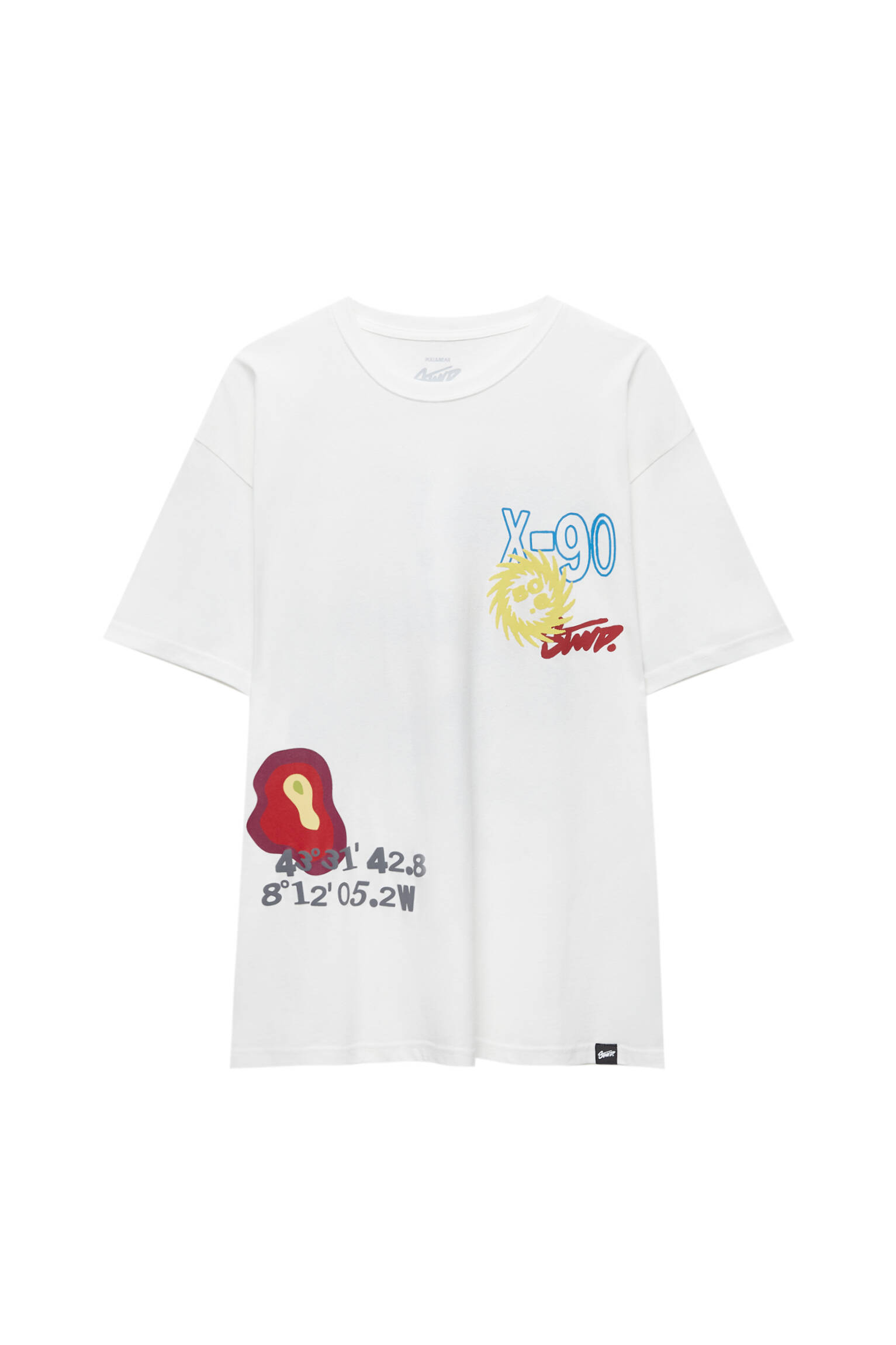 Pull&bear Homme T-shirt à Manches Courtes Et Col Rond, Avec Détail Graphiques. Blanc CassÉ M
