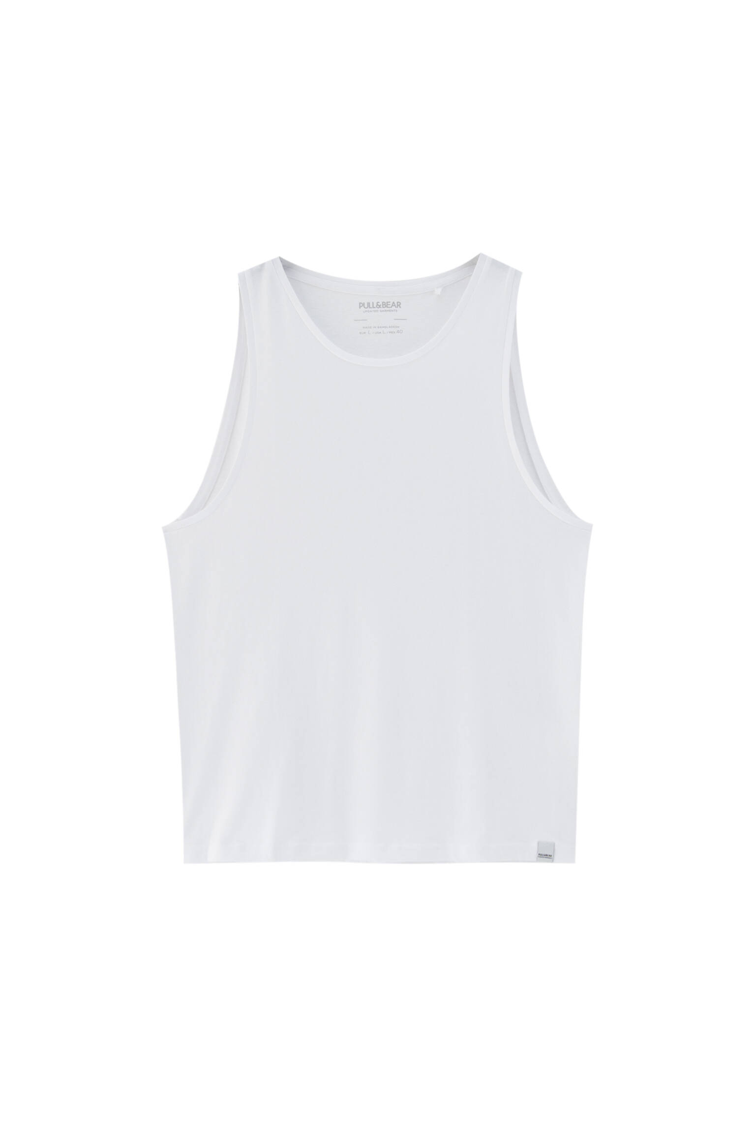 Pull&bear Homme T-shirt Basique 100 % Coton à Bretelles Et Col Rond, Disponible En Plusieurs Couleurs Unies. Blanc S