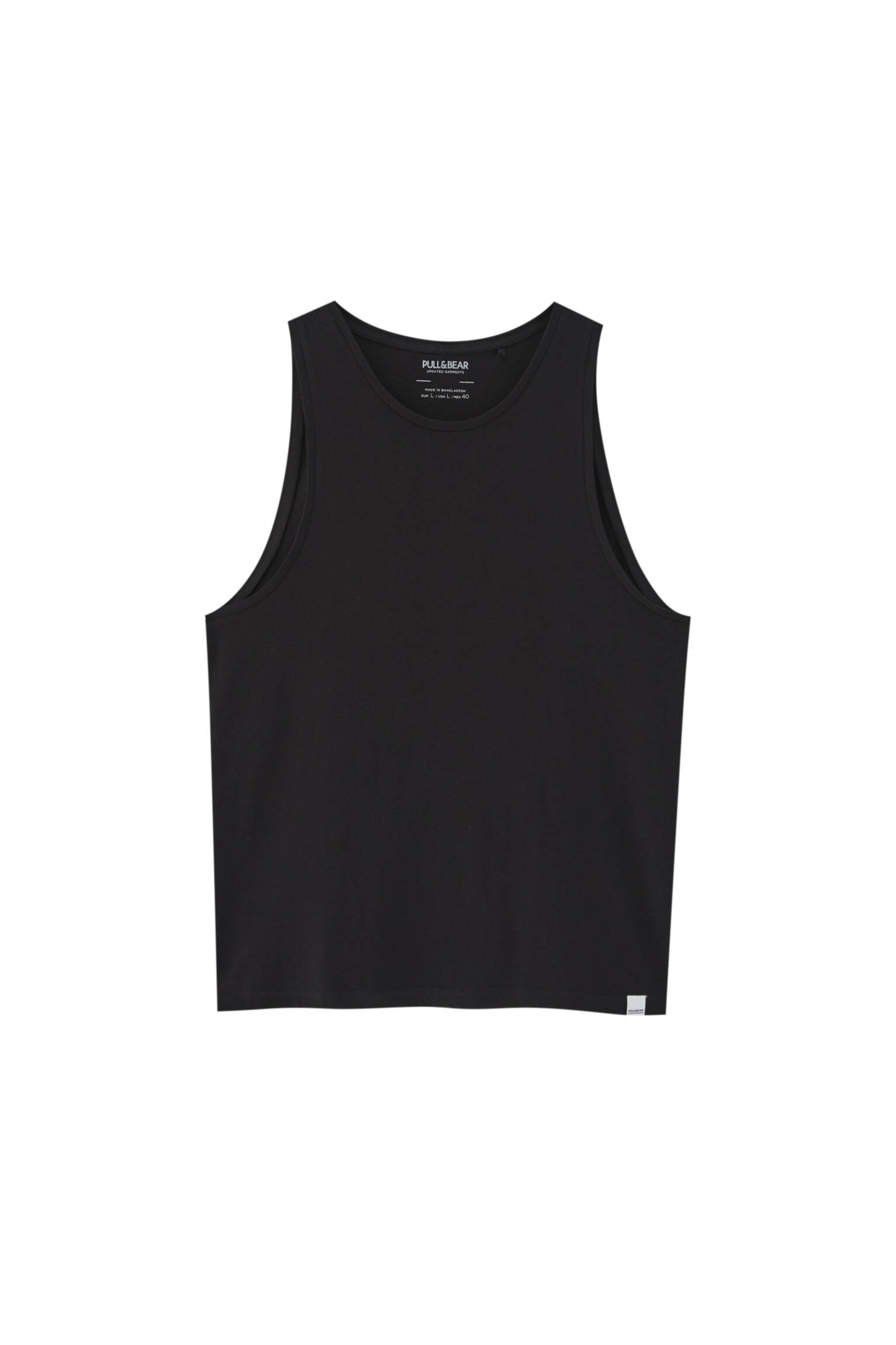 Pull&bear Homme T-shirt Basique 100 % Coton à Bretelles Et Col Rond, Disponible En Plusieurs Couleurs Unies. Noir L