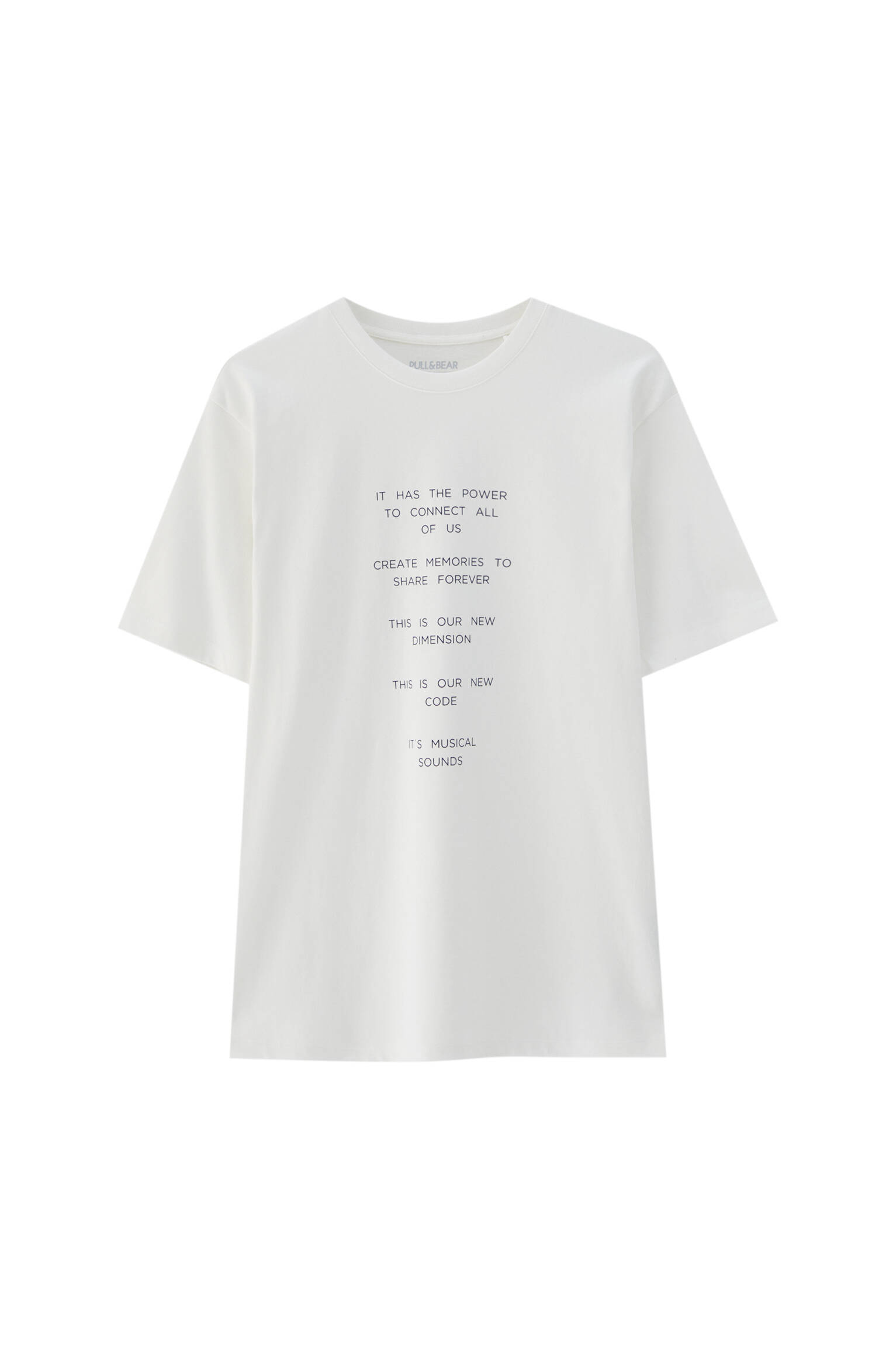 Pull&bear Homme T-shirt Blanc En Coton à Manches Courtes Et Col Rond, Avec Inscriptions Contrastantes. Blanc CassÉ S