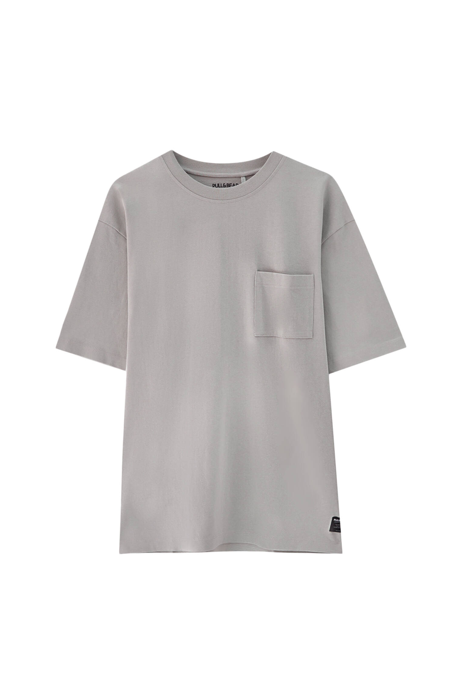 Pull&bear Homme T-shirt Oversize En Coton Premium, à Manches Courtes Et Col Rond. Gris Taupe L