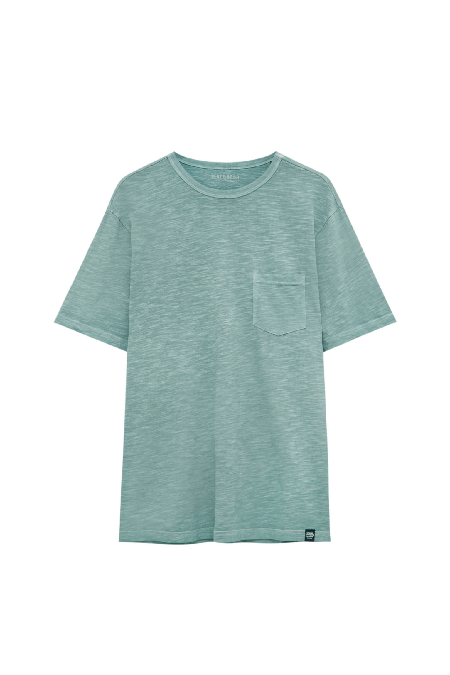 Pull&bear Homme T-shirt Garment Dyed Coupe Regular En Tissu Slub 100 % Coton, à Manches Courtes Et Col Rond. Vert D'eau Xs