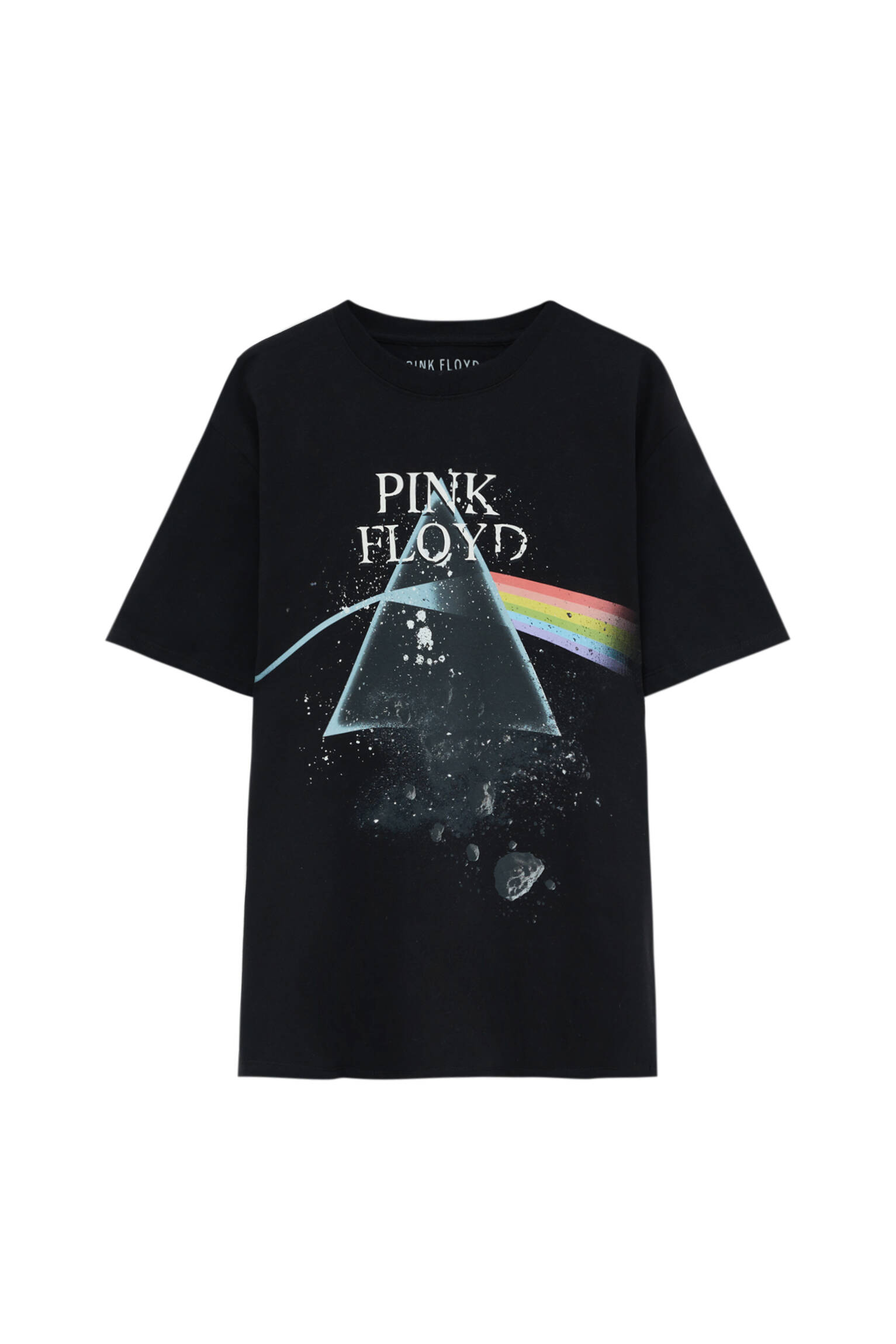 Pull&bear Homme T-shirt Noir En Coton à Manches Courtes Et Col Rond, Avec Illustration De Lalbum « the Dark Side Of The Moon » De Pink Floyd. Noir L