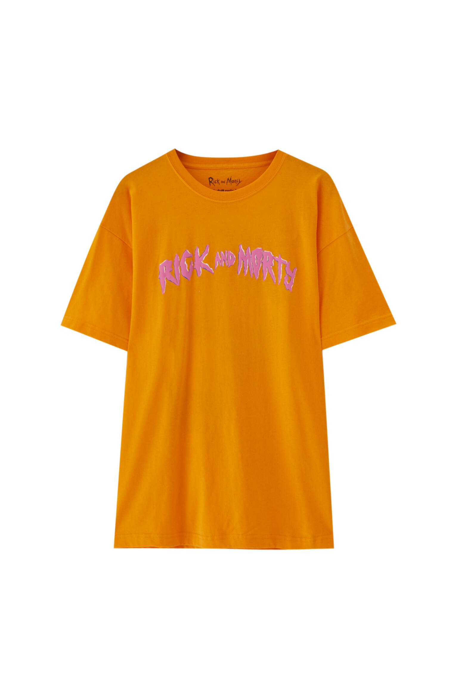 Pull&bear Homme T-shirt Orange En Coton à Manches Courtes Et Col Rond, Avec Illustration Contrastante De Rick Et Morty. Orange M