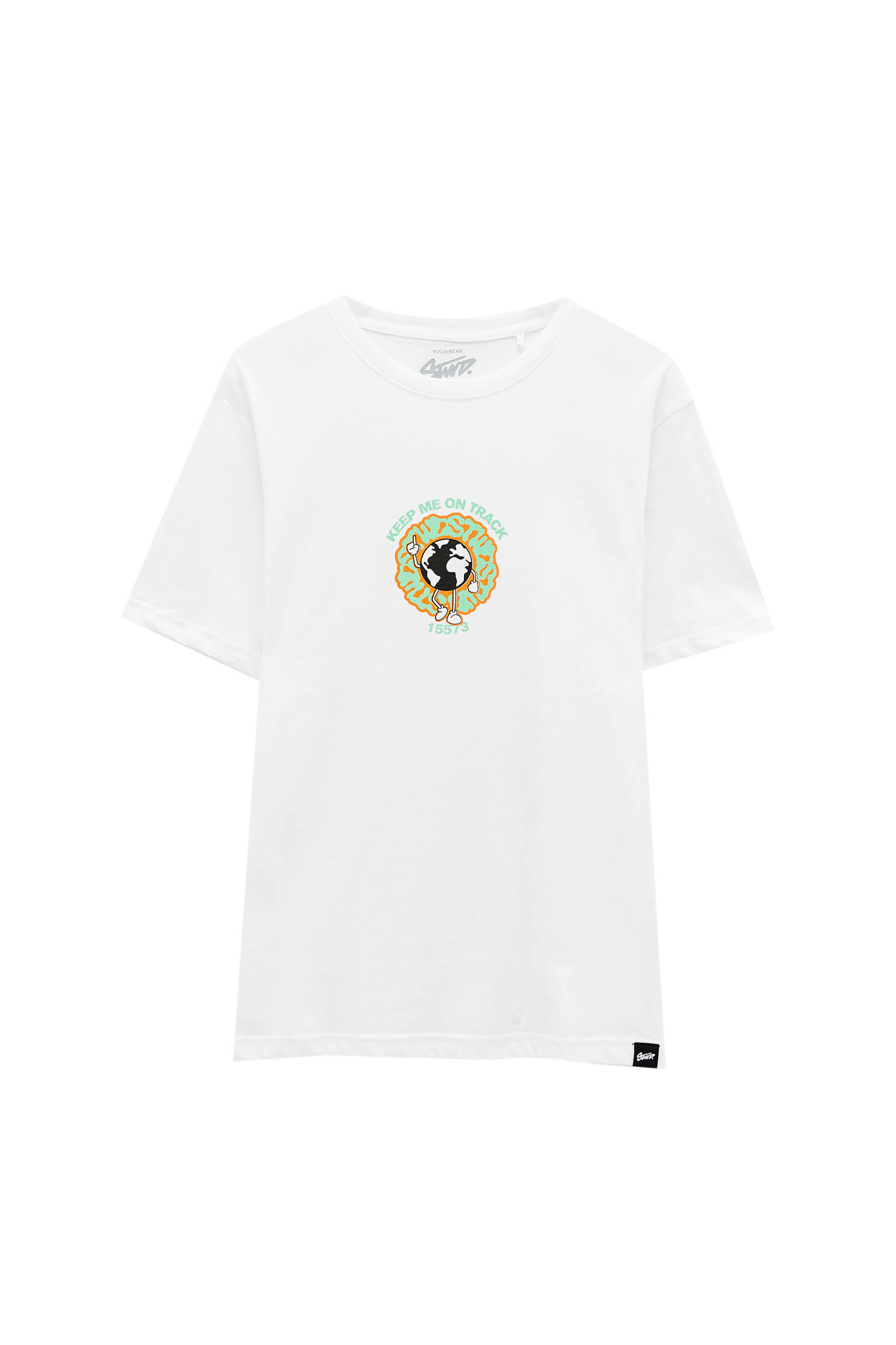 Pull&bear Homme T-shirt Blanc En Coton, à Manches Courtes Et Col Rond, Avec Illustration Et Inscript
