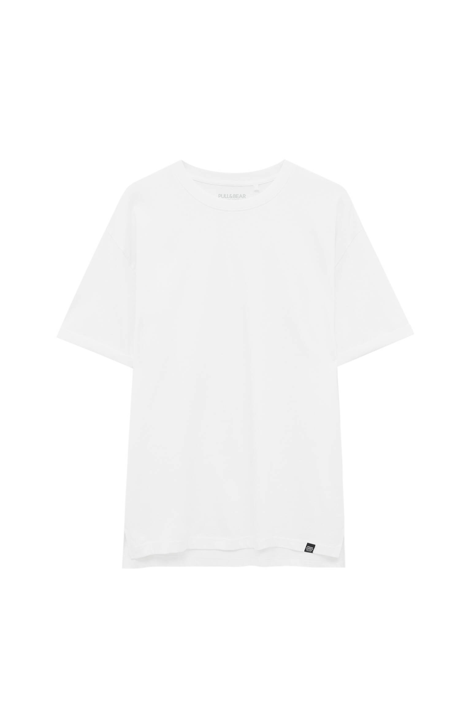 Pull&bear Homme T-shirt Basique Ultra Long En Coton, à Manches Courtes Et Col Rond, Disponible En Plusieurs Couleurs. Blanc M
