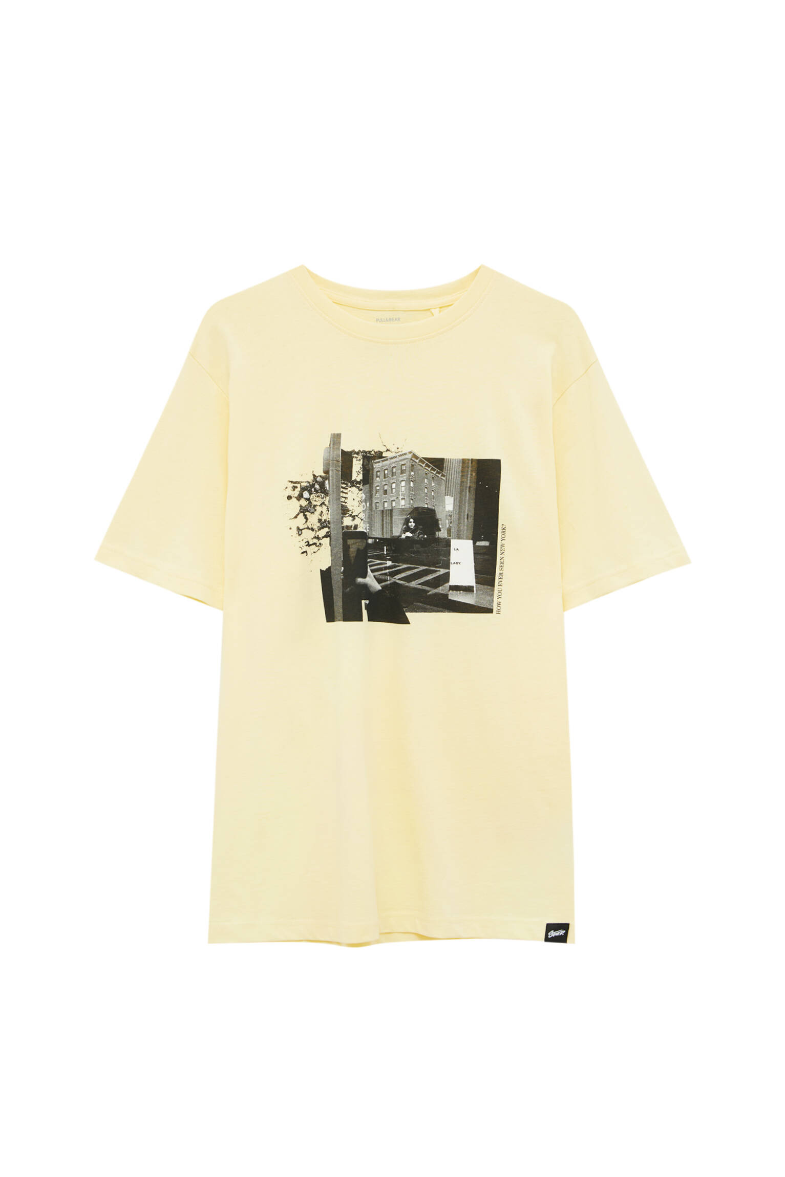 Pull&bear Homme T-shirt Jaune Pastel En Coton à Manches Courtes, Col Rond Et Imprimé Photo Contrasta