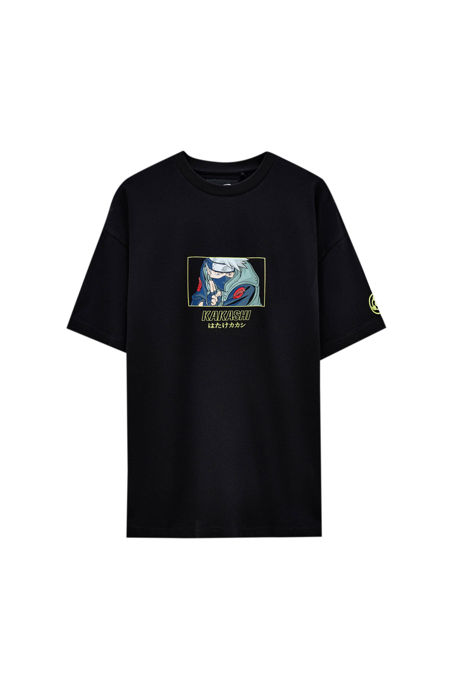 Pull&bear Homme T-shirt Naruto Noir à Col Rond Et Manches Courtes, Avec Illustration Du Personnage D