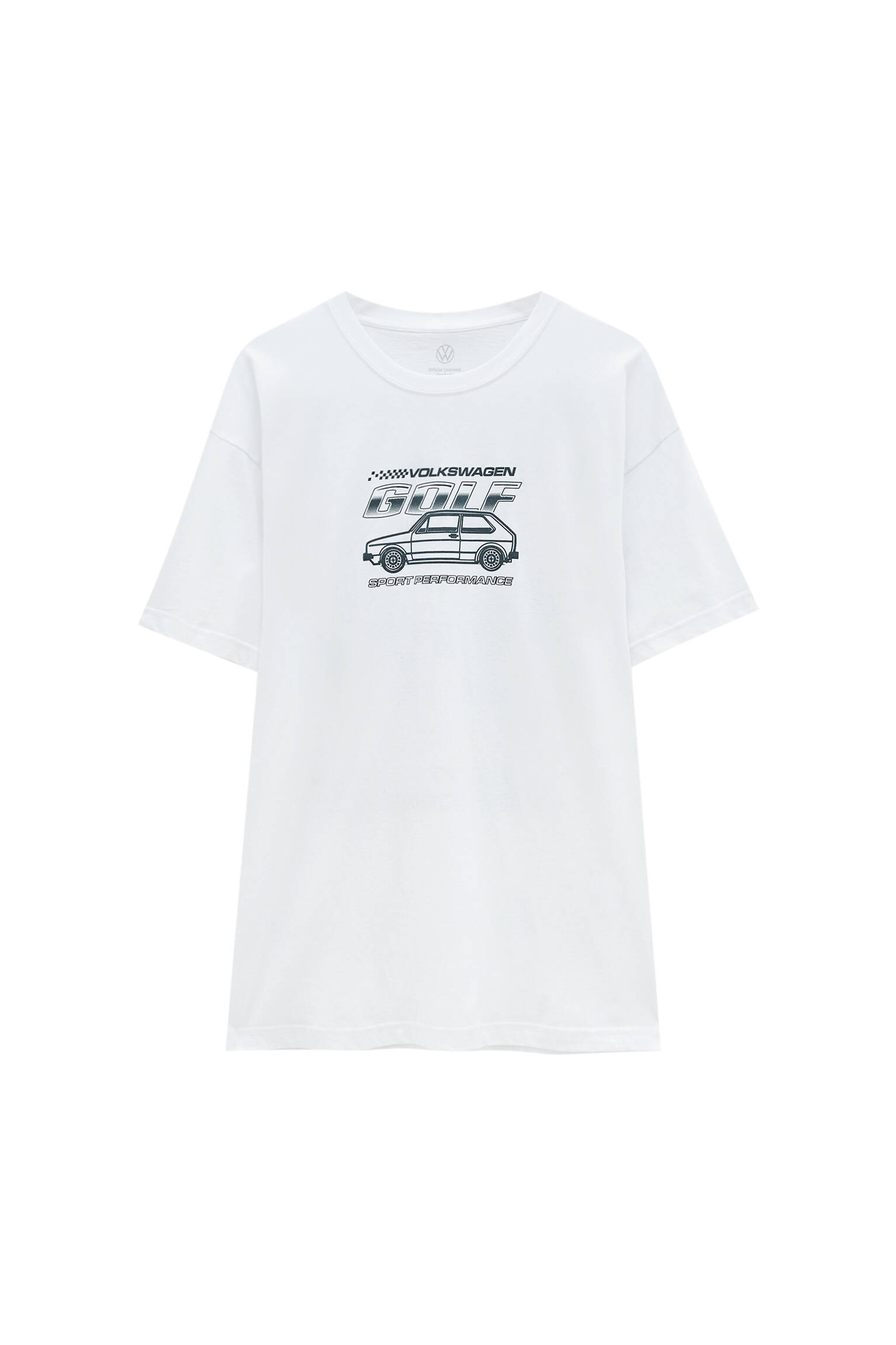 Pull&bear Homme T-shirt Blanc En Coton à Manches Courtes Et Col Rond, Avec Illustration Contrastante