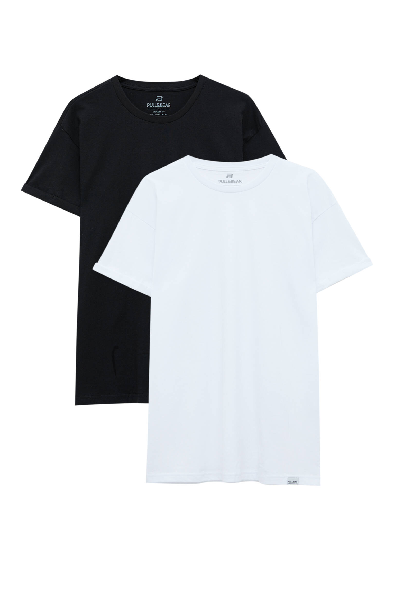 Pull&bear Homme Lot De Deux T-shirts Muscle Fit à Manches Courtes Et Col Rond, Confectionnés En Coton. Noir/blanc Xxs