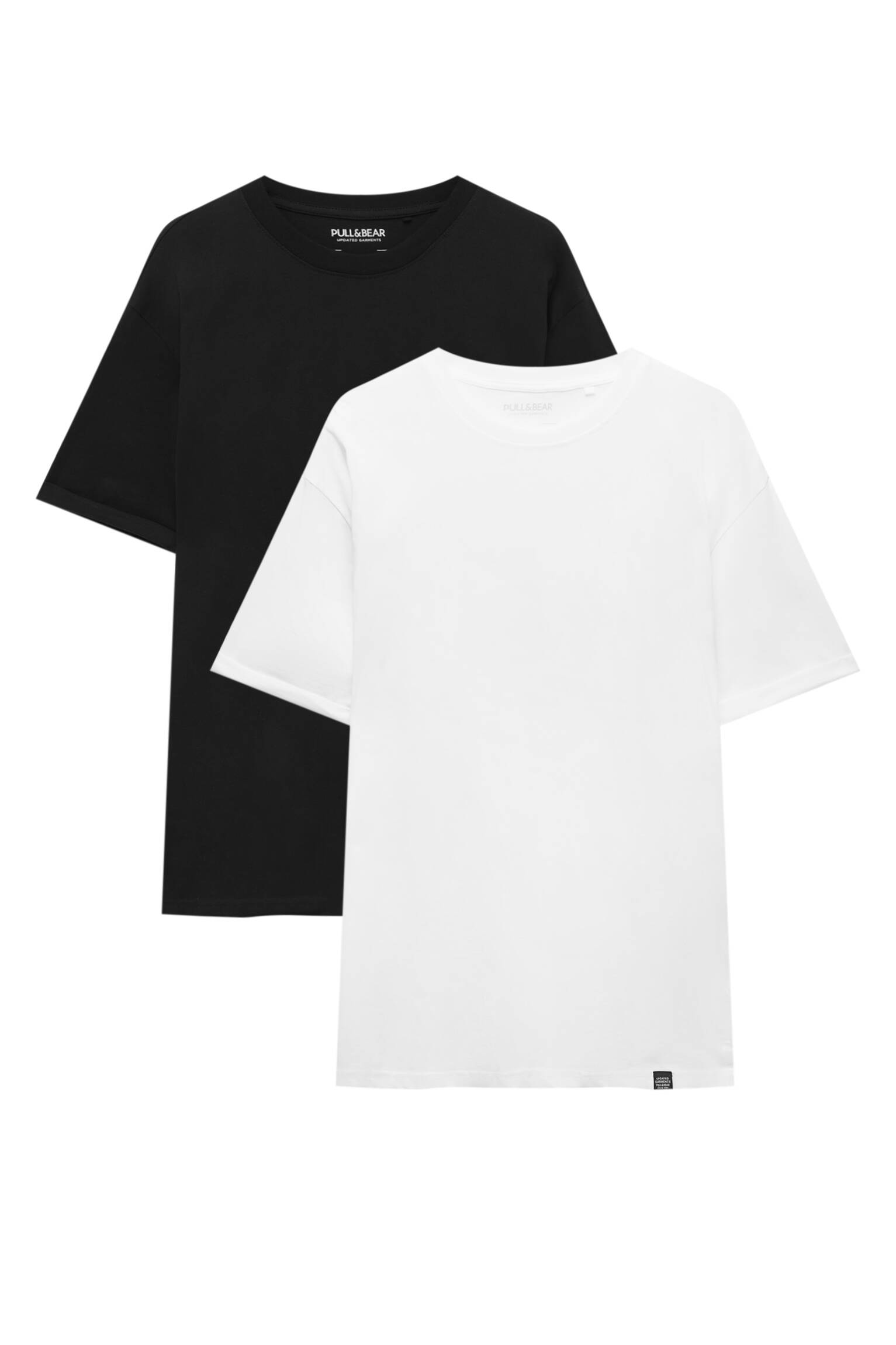 Pull&bear Homme Lot De Deux T-shirts Basiques Long Fit En Coton, à Col Rond Et Manches Courtes. Noir/blanc Xs