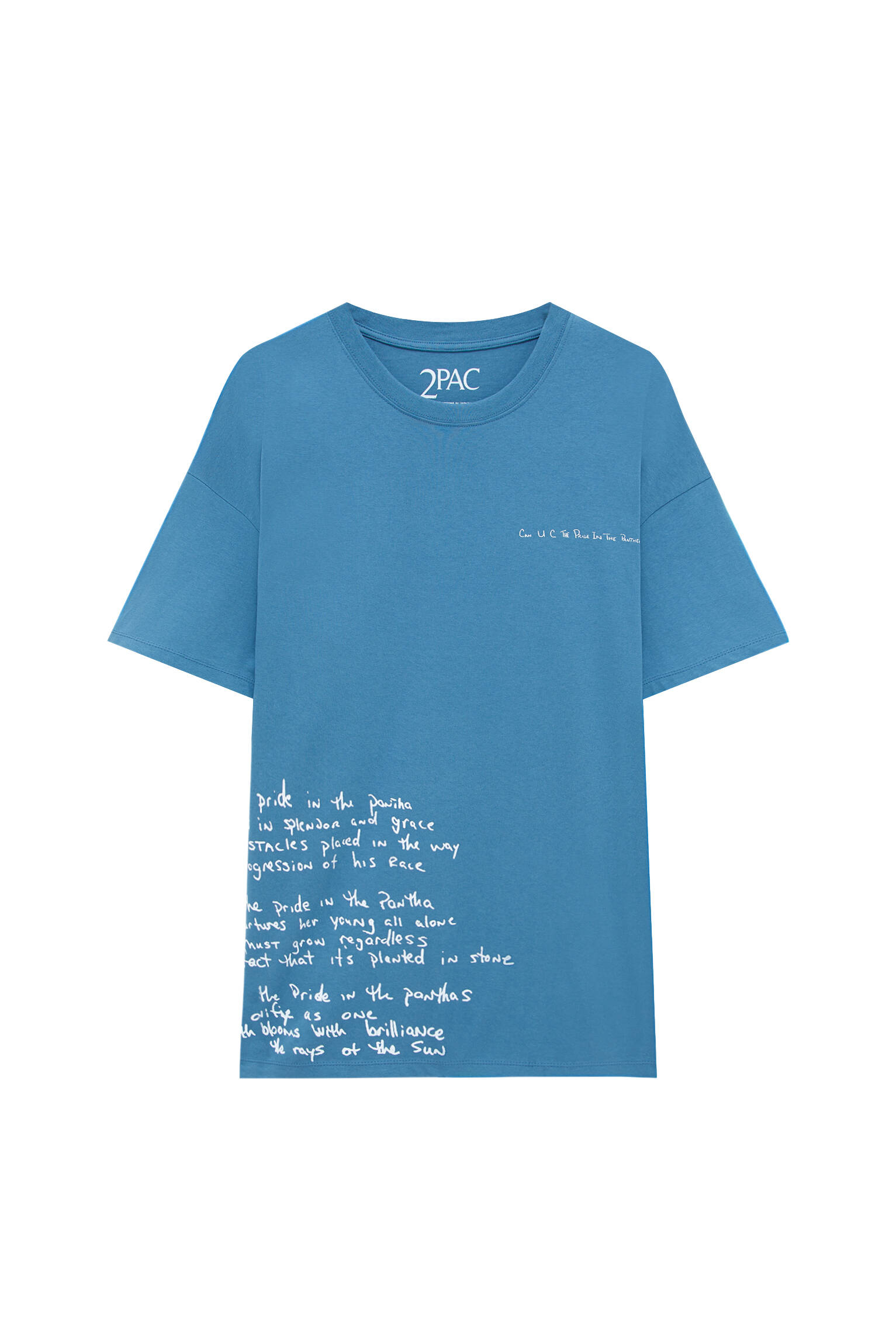 Pull&bear Homme T-shirt Bleu En Coton à Manches Courtes Et Col Rond, Avec Illustration Contrastante De Tupac. Bleu Profond S
