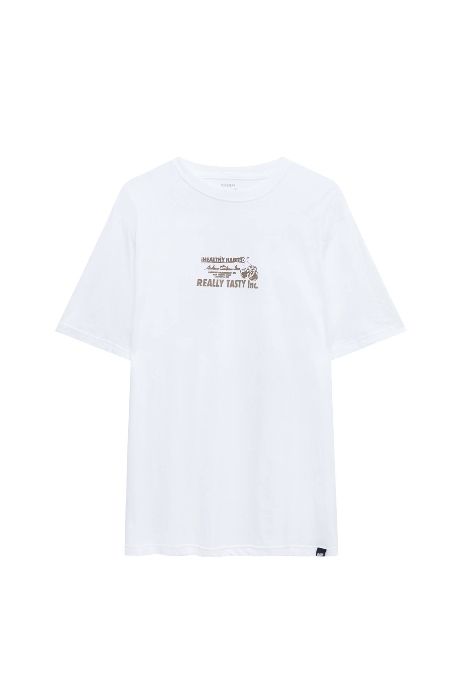 Pull&bear Homme T-shirt Blanc En Coton à Manches Courtes Et Col Rond, Avec Illustration Et Inscription « healthy Habits » Contrastantes. Blanc Xl