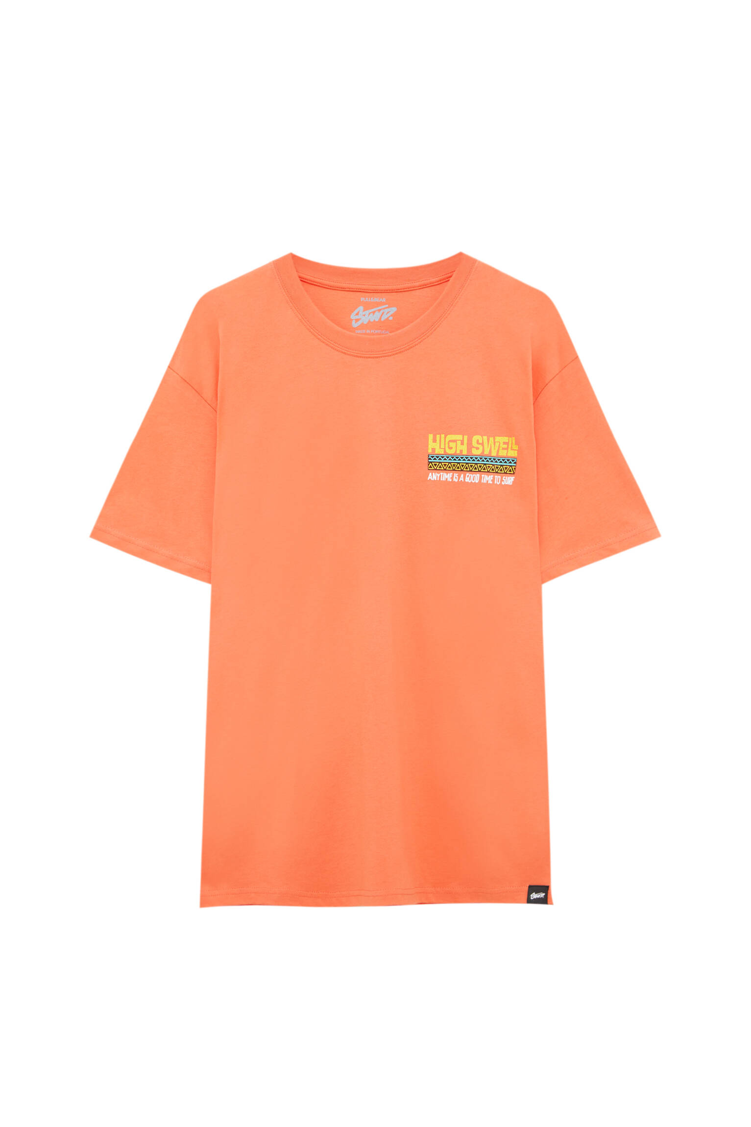 Pull&bear Homme T-shirt Orange En Coton à Manches Courtes Et Col Rond, Avec Illustration Et Inscript