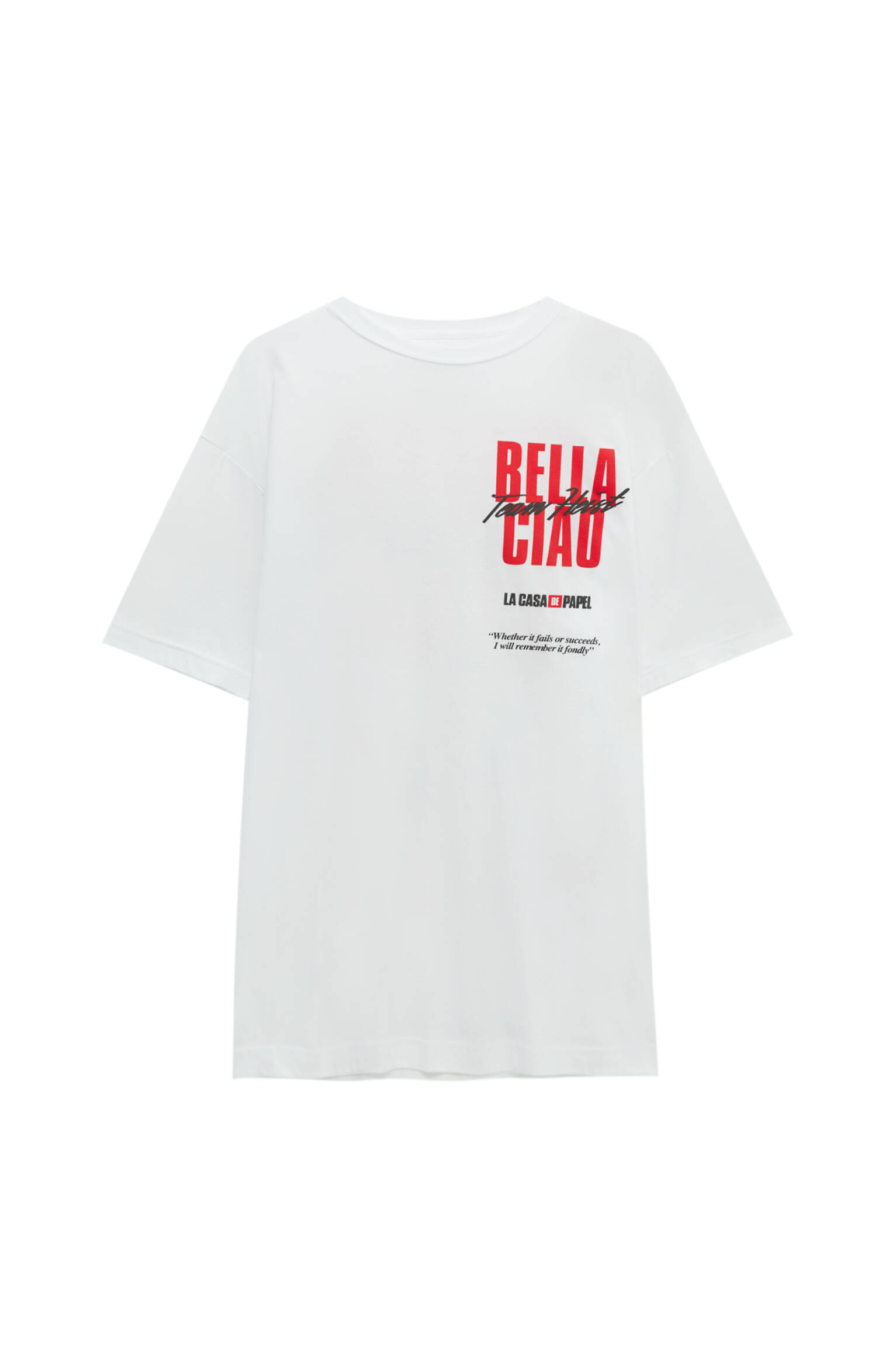 Pull&bear Homme T-shirt La Casa De Papel X Pull&bear Blanc En Coton à Col Rond Et Manches Courtes, Avec Inscription « bella Ciao » Contrastante. Blanc S