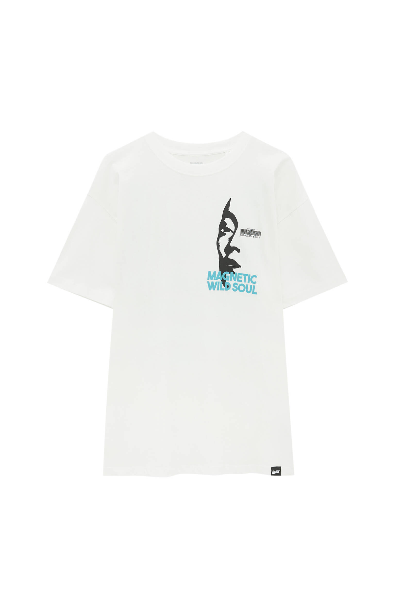 Pull&bear Homme T-shirt Blanc En Coton, à Manches Courtes Et Col Rond, Avec Illustration Et Inscription « magnetic Wild Soul ». Blanc Xl