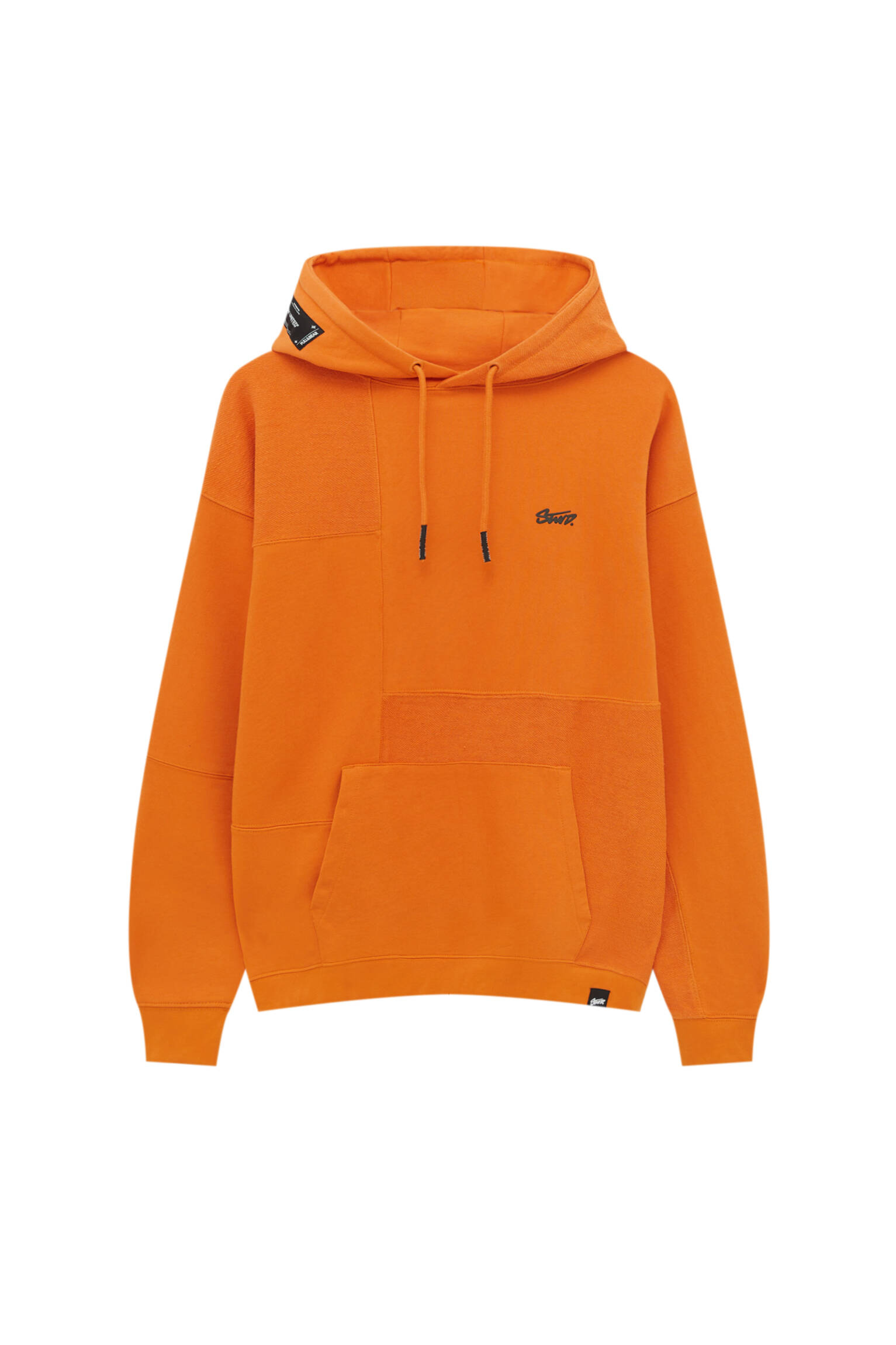 Pull&bear Homme Sweat En Coton Premium Avec Color Block, Logo Sur Le Devant Et à Capuche. Orange L