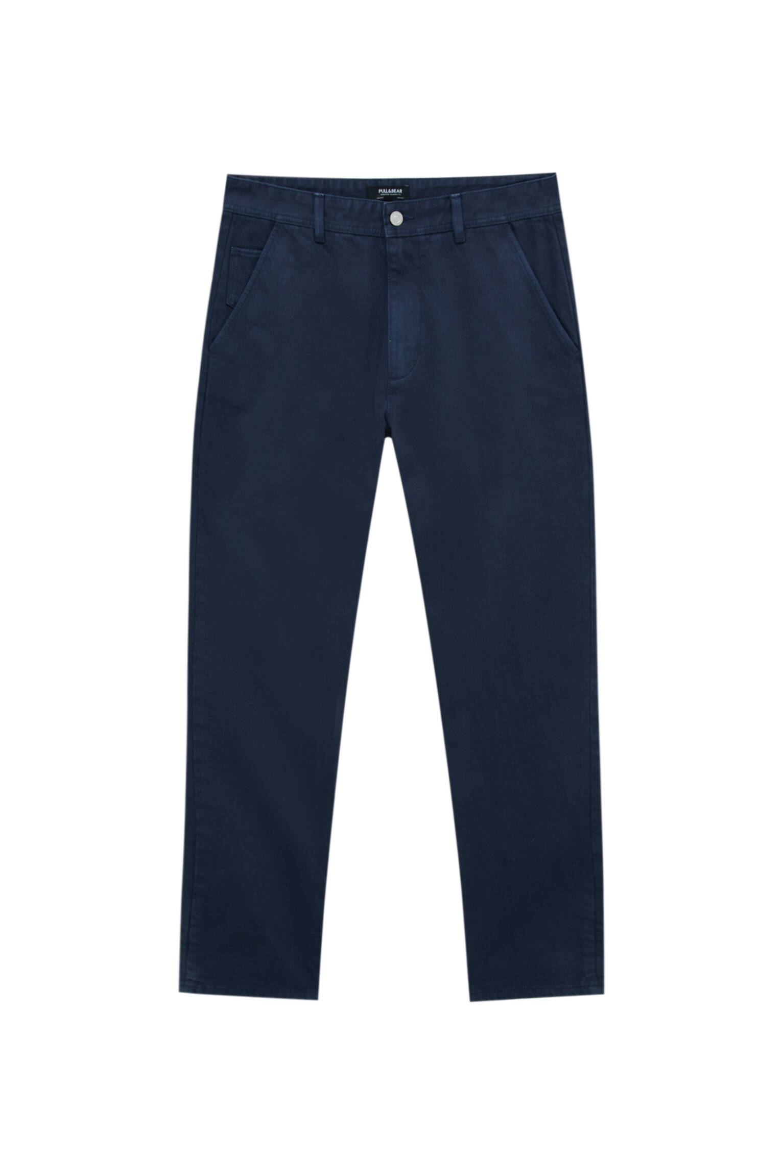 Pull&bear Homme Pantalon Chino Standard Fit 100 % Coton Avec Poches, Passants De Ceinture à La Taille, Fermeture Éclair Et Bouton. Bleu Marine 44