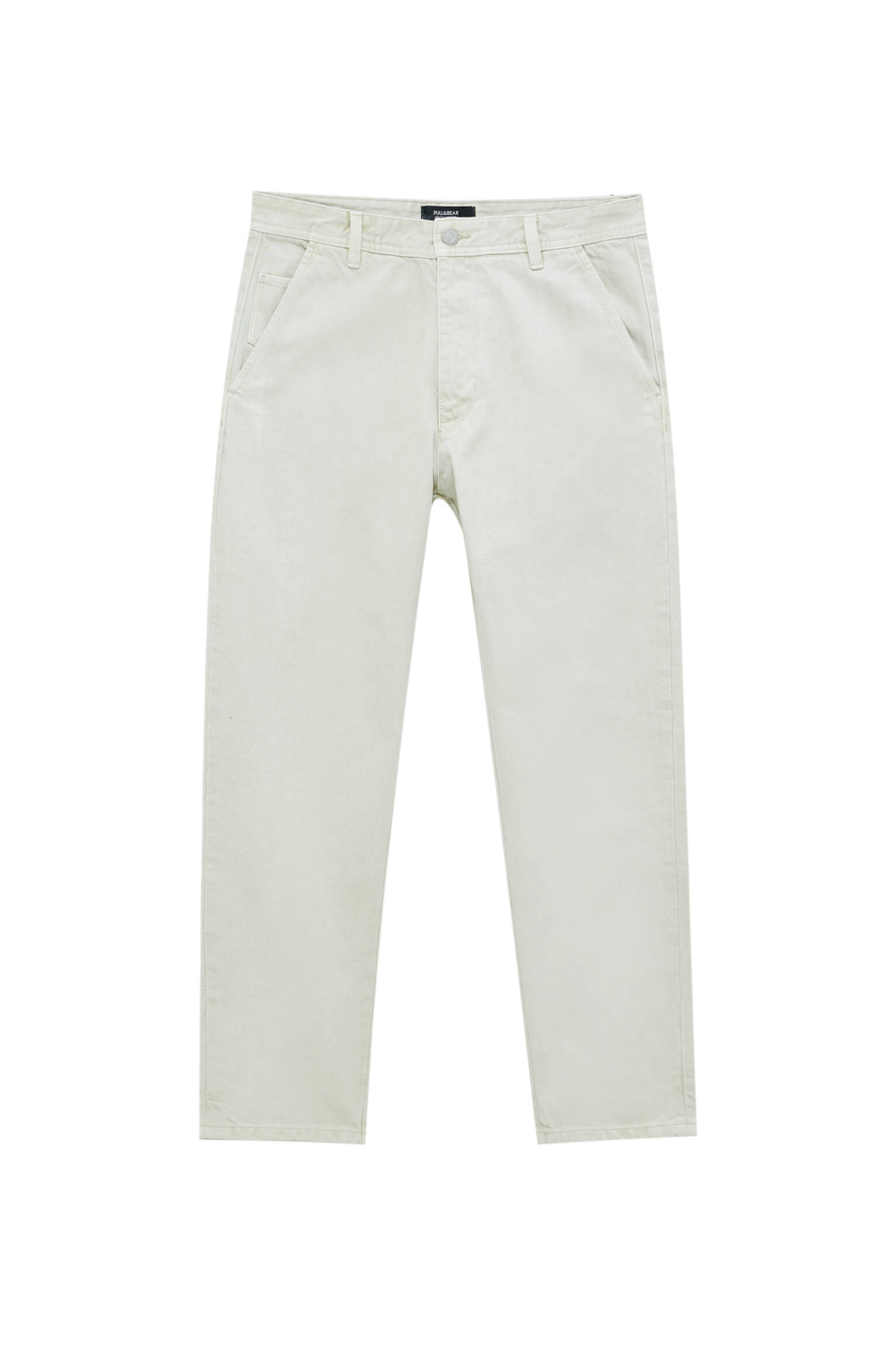 Pull&bear Homme Pantalon Chino Standard Fit 100 % Coton Avec Poches, Passants De Ceinture à La Taille, Fermeture Éclair Et Bouton. Écru 46