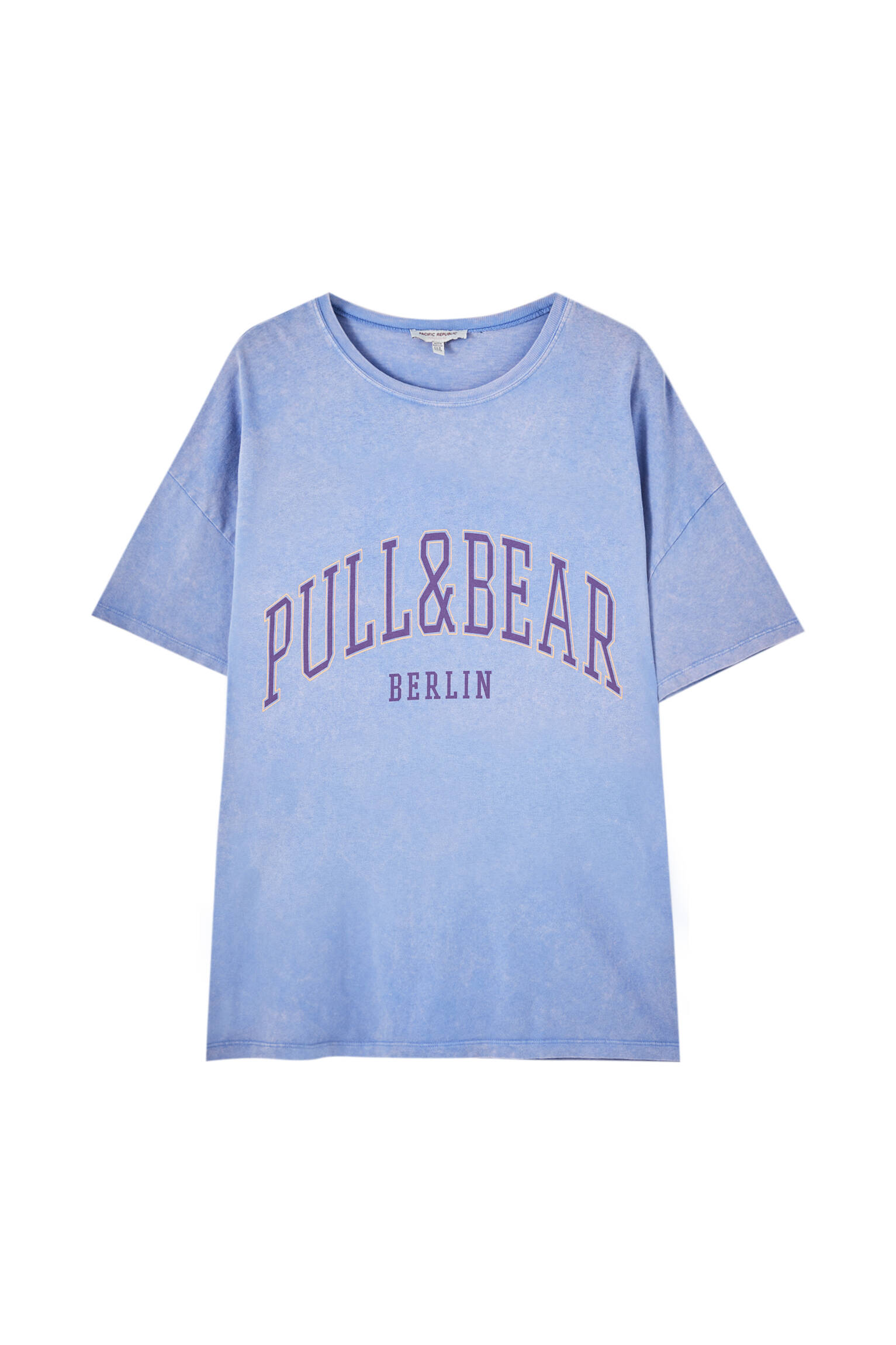 Pull&bear Femme T-shirt 100 % Coton à Col Rond Et Manches Courtes, Avec Logo Pull&bear Et Inscription Berlin Contrastante Sur La Poitrine. Indigo DÉlavÉ Xl