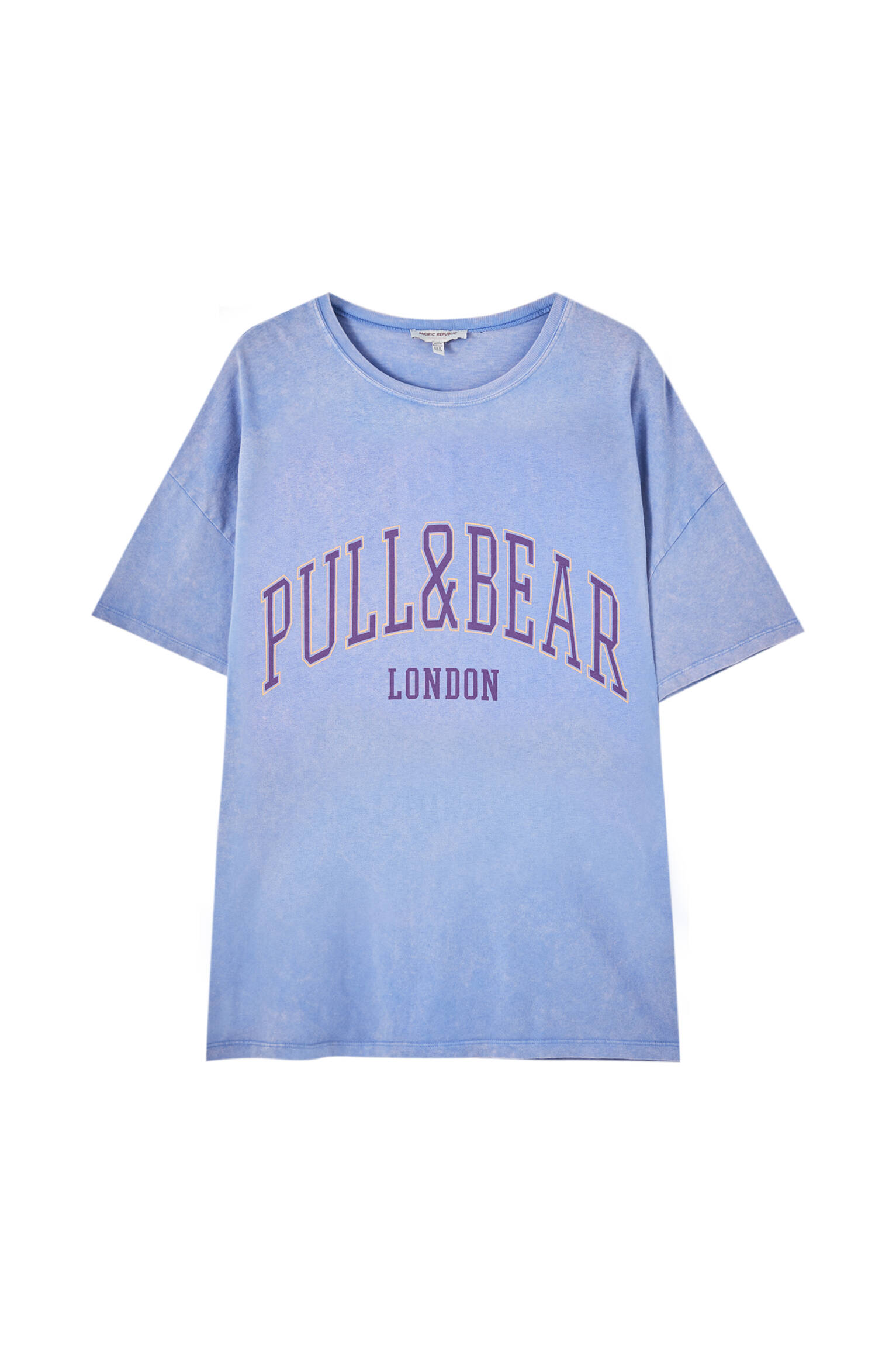 Pull&bear Femme T-shirt 100 % Coton à Col Rond Et Manches Courtes, Avec Logo Pull&bear Et Inscription London Contrastante Sur La Poitrine. Indigo DÉlavÉ M