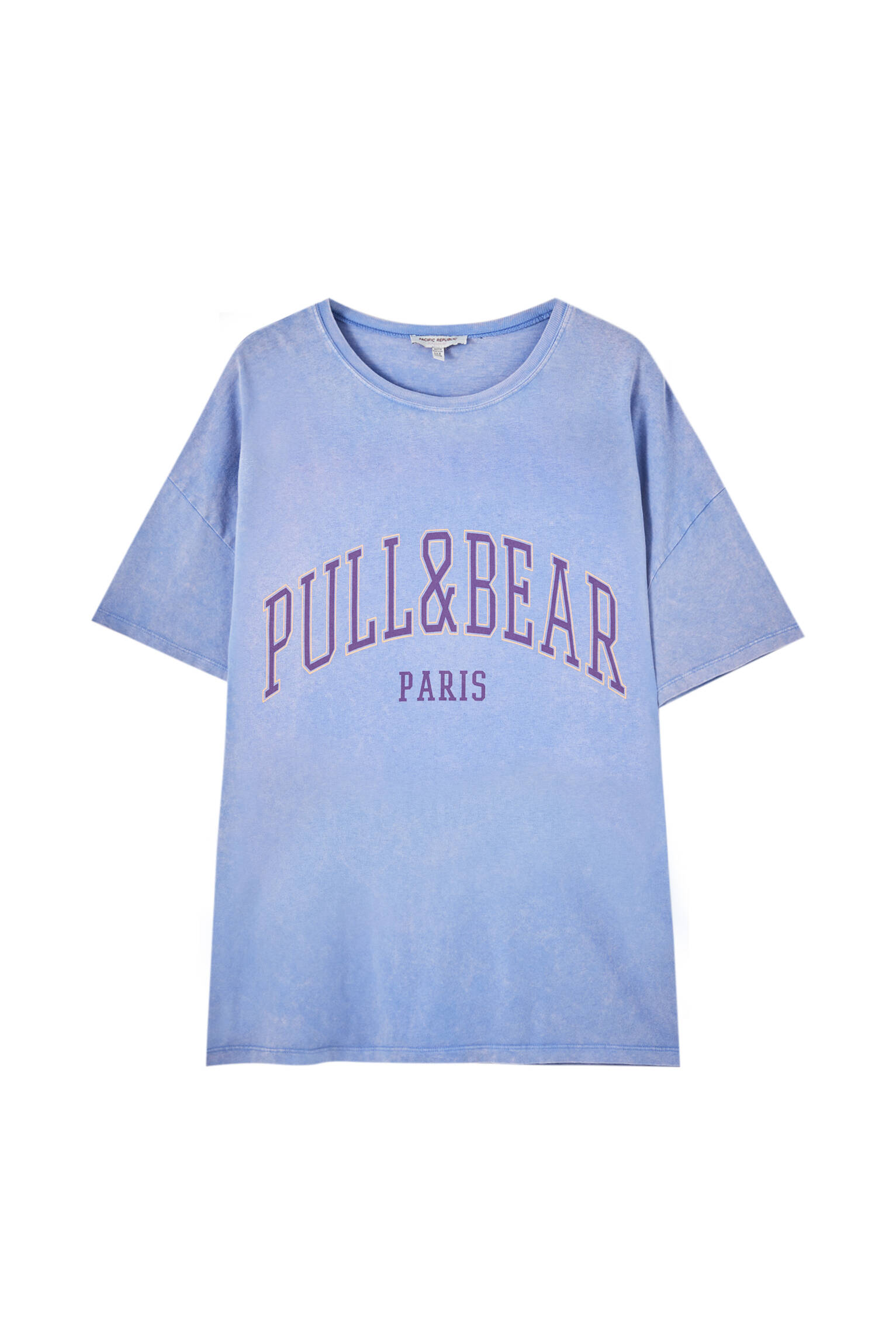 Pull&bear Femme T-shirt 100 % Coton à Col Rond Et Manches Courtes, Avec Logo Pull&bear Et Inscription Paris Contrastante Sur La Poitrine. Indigo DÉlavÉ Xl