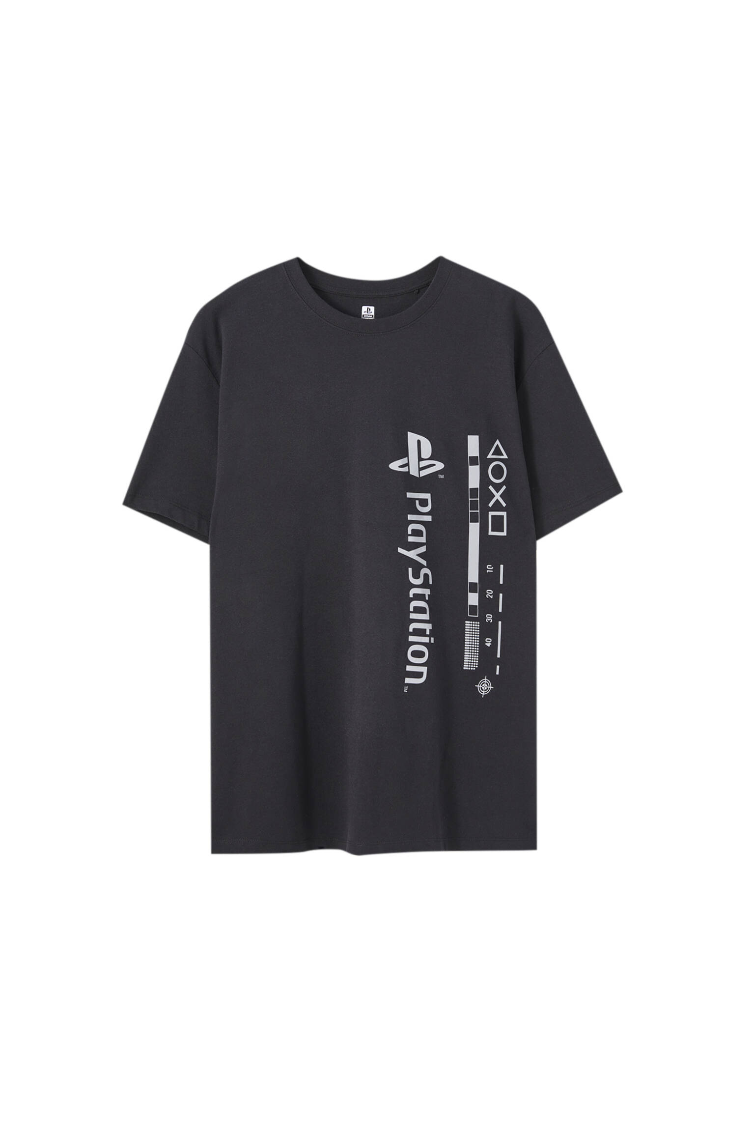 Pull&bear Homme T-shirt Noir En Coton Mélangé à Manches Courtes Et Col Rond, Avec Logo Playstation Contrastant. Noir M