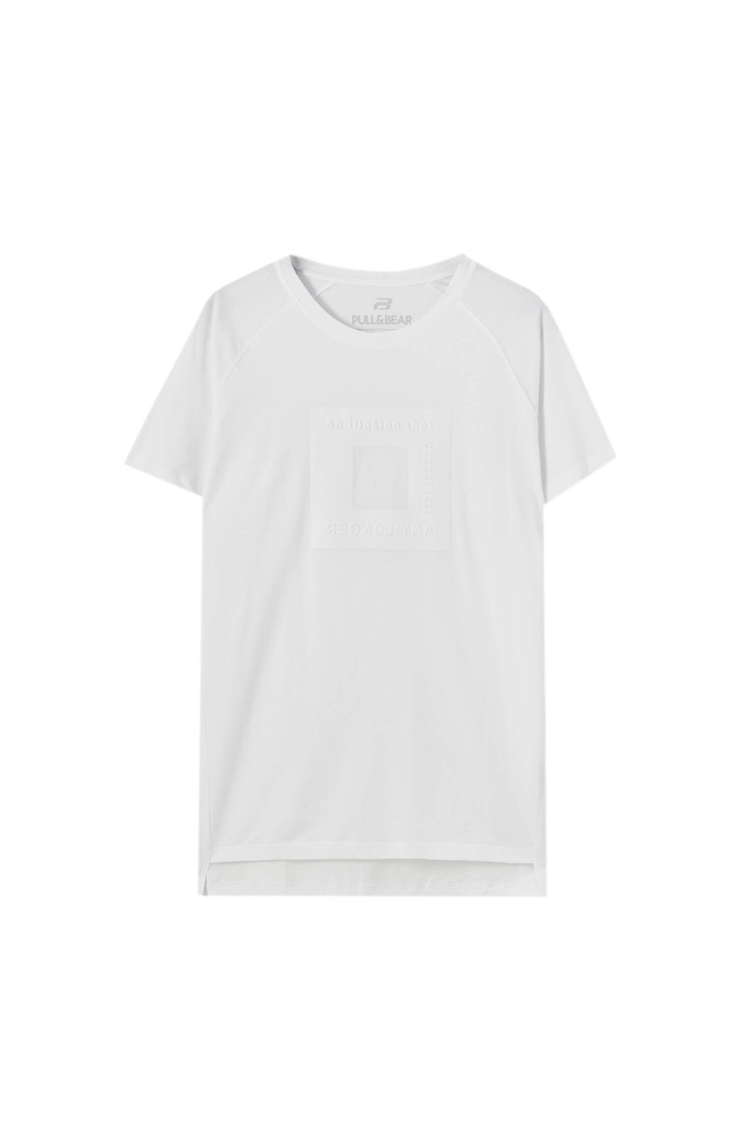 Pull&bear Homme T-shirt Blanc En Coton Mélangé à Manches Courtes Et Col Rond Avec Détail En Relief En Similicuir. Blanc CassÉ S