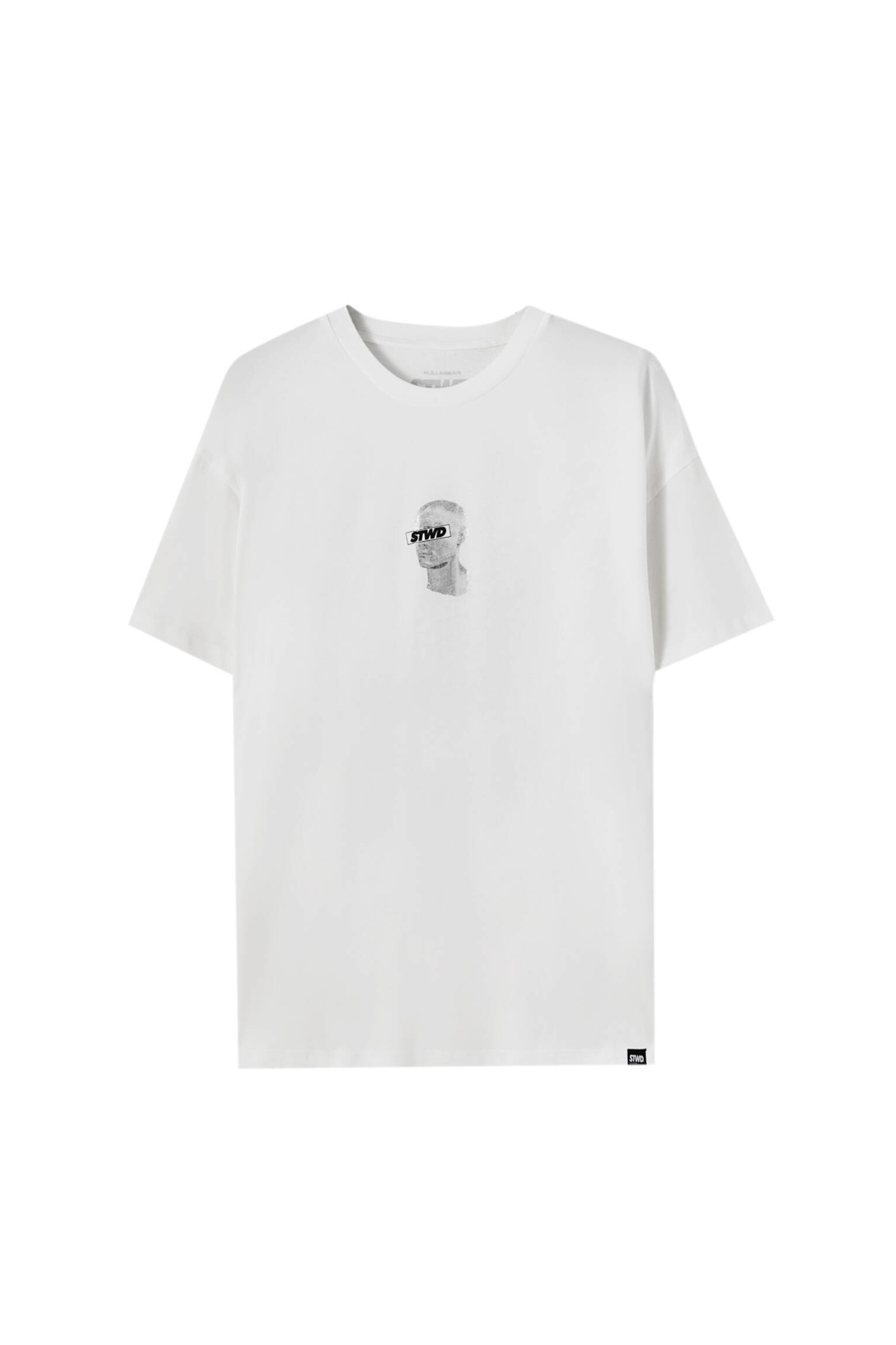 Pull&bear Homme T-shirt Blanc En Coton à Manches Courtes Et Col Rond Avec Illustration De Silhouette Et Logo Stwd Contrastants. Blanc CassÉ S