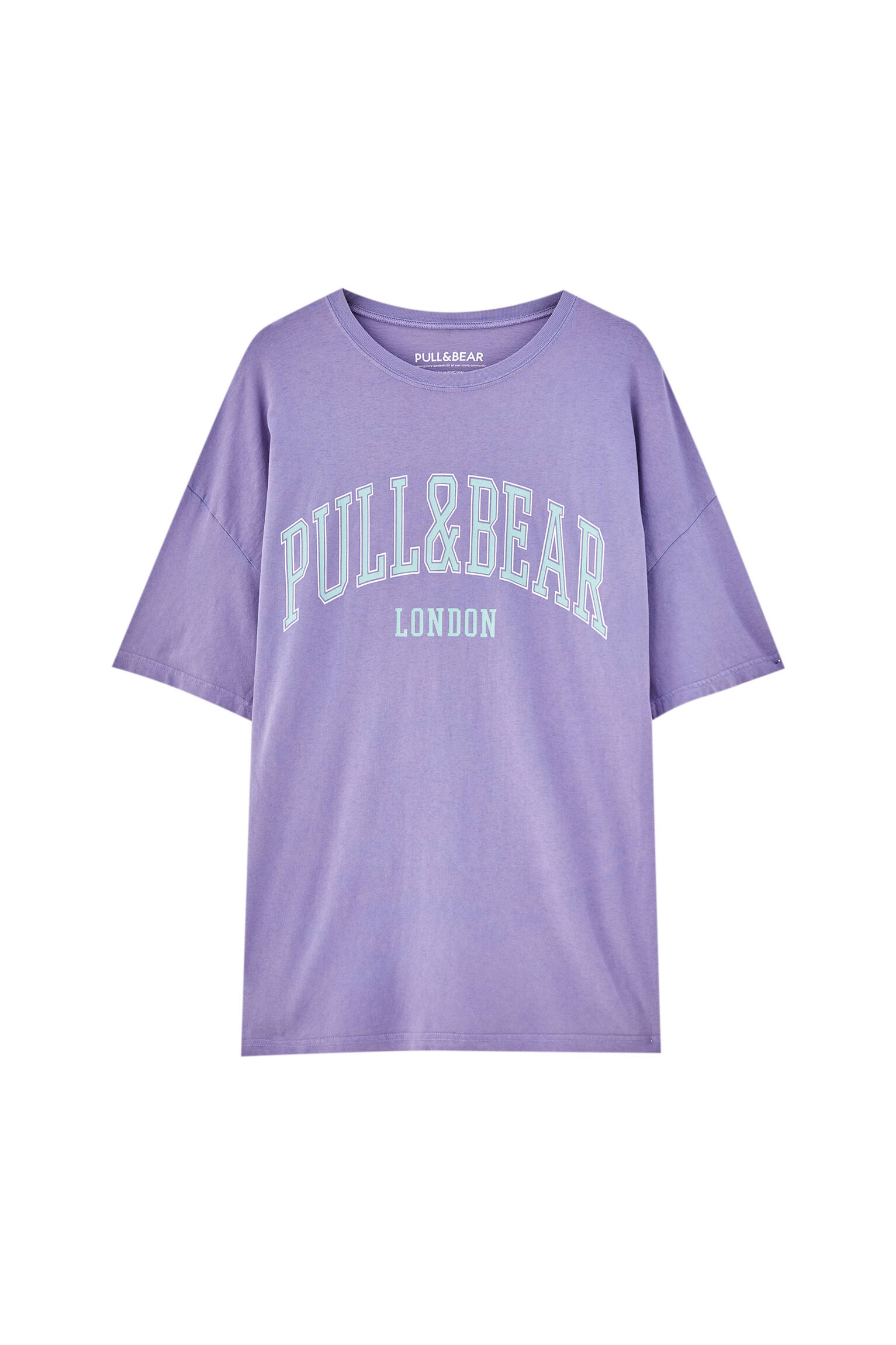 Pull&bear Homme T-shirt En Coton à Manches Courtes Et Col Rond, Avec Logo Pull&bear Contrastant. Violet L