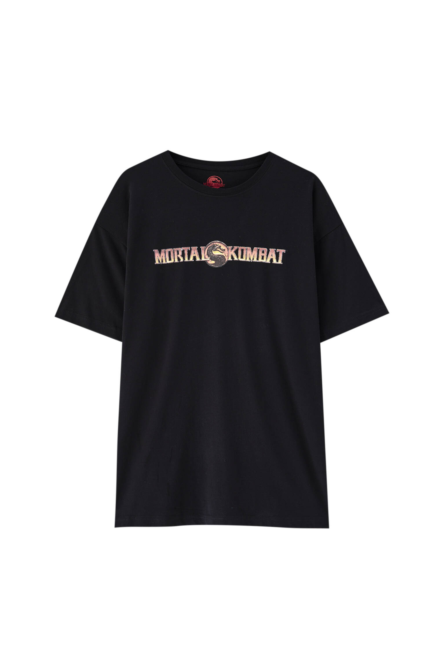 Pull&bear Homme T-shirt Noir 100 % Coton à Manches Courtes Et Col Rond, Avec Illustration Contrastante De Mortal Kombat. Noir Xs