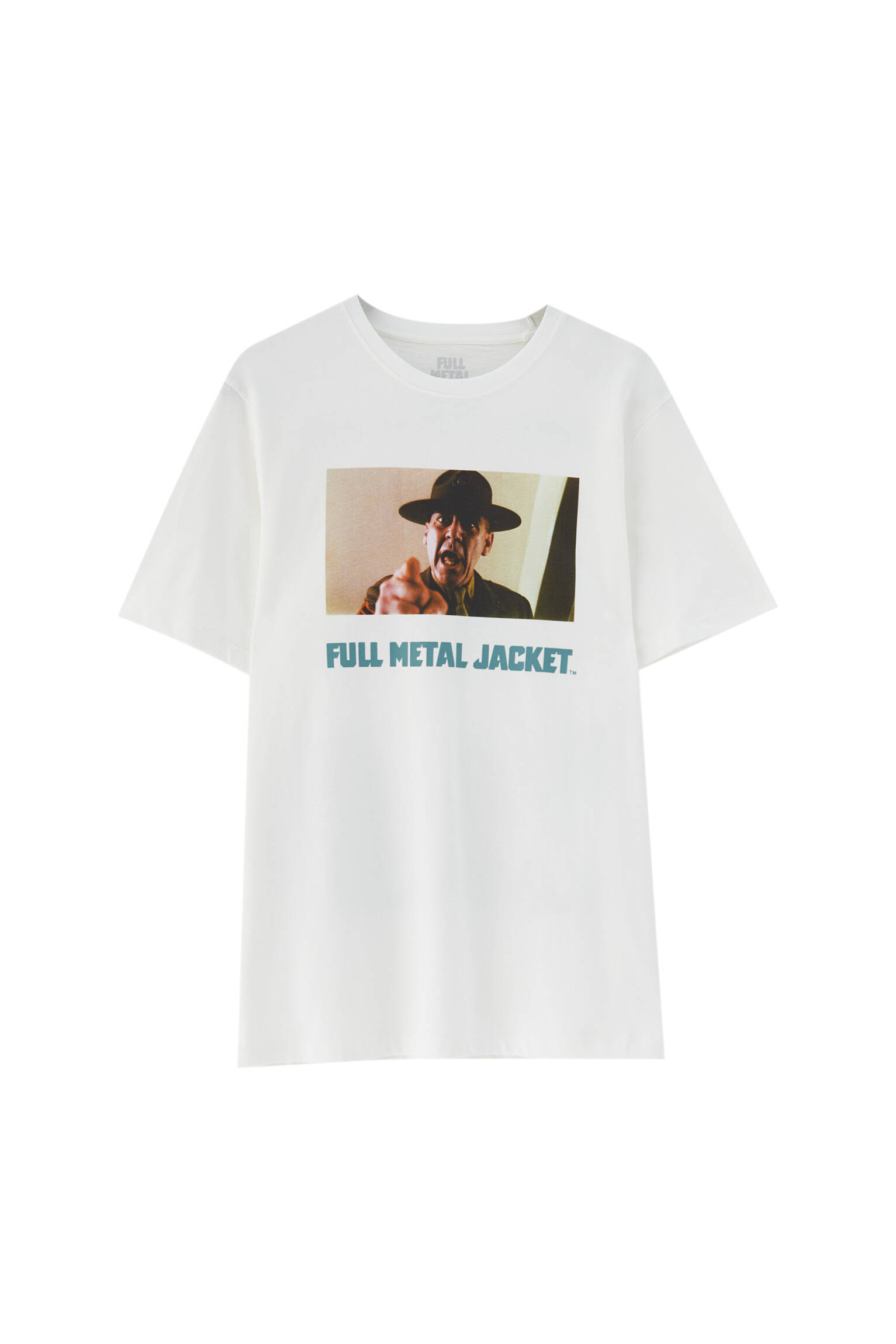 Pull&bear Homme T-shirt Blanc 100 % Coton à Manches Courtes Et Col Rond, Avec Image Du Film « full Metal Jacket » De Kubrick. Blanc S