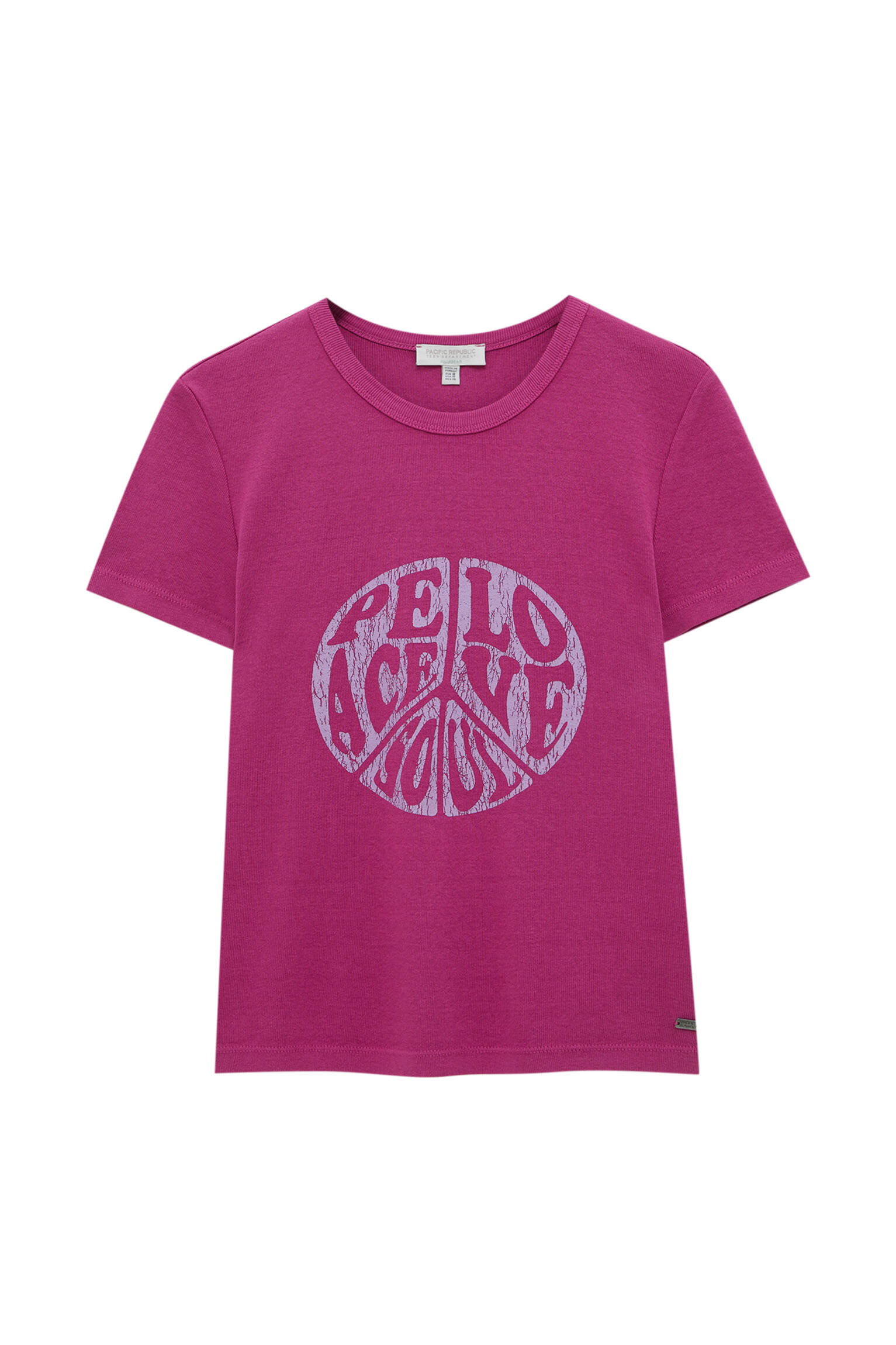 Pull&bear Femme T-shirt à Col Rond Et Manches Courtes, Avec Imprimé Cur Et Inscription « heart-shaped Box » De Nirvana. Effet Usé. Framboise Xs